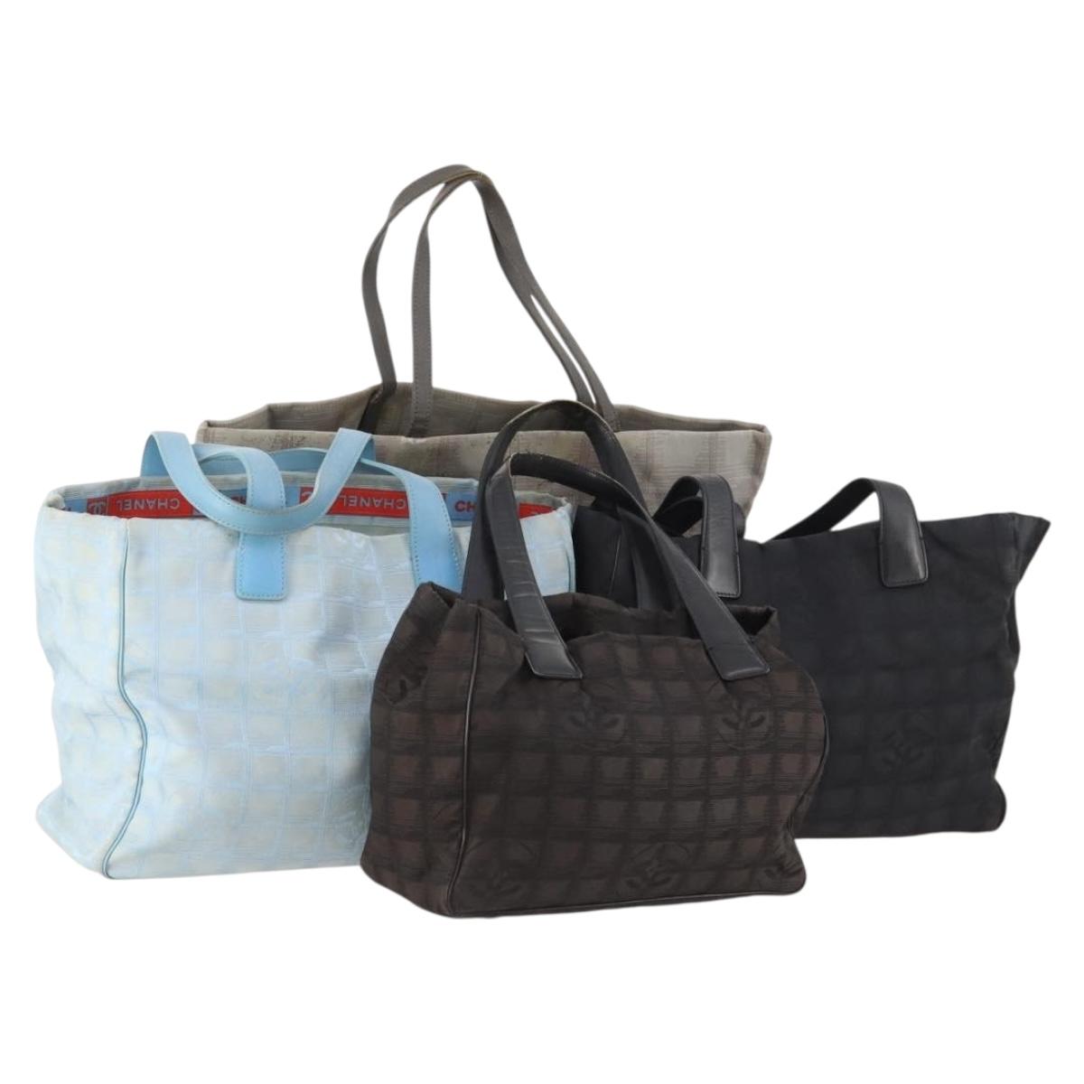 CHANEL New Travel line Tote Bag Nylon 4 Set Black Gray Light blue CC Auth BSZ442