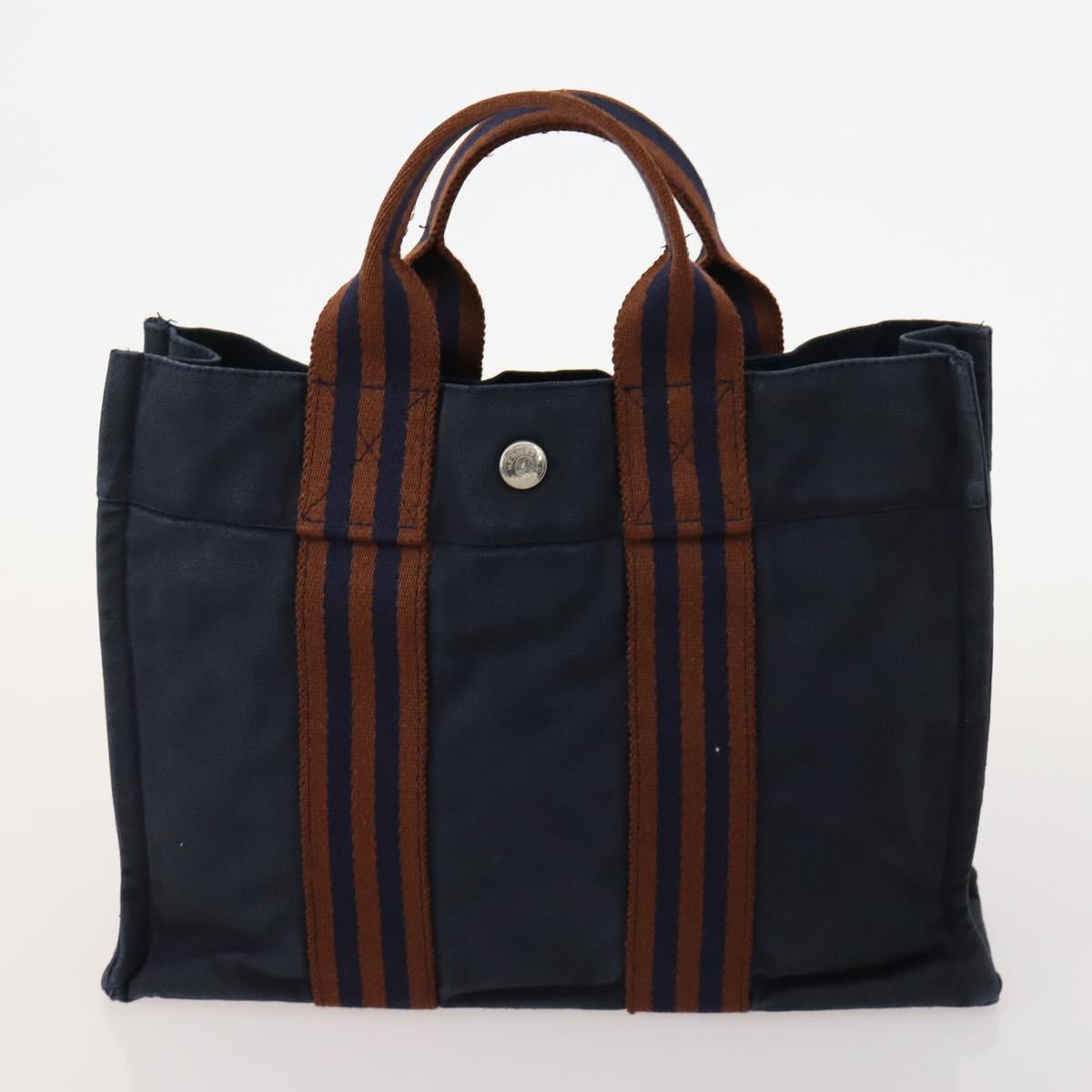 HERMES Fourre Tout Hand Bag Canvas 5 Set Black Red Navy Auth BSZ443