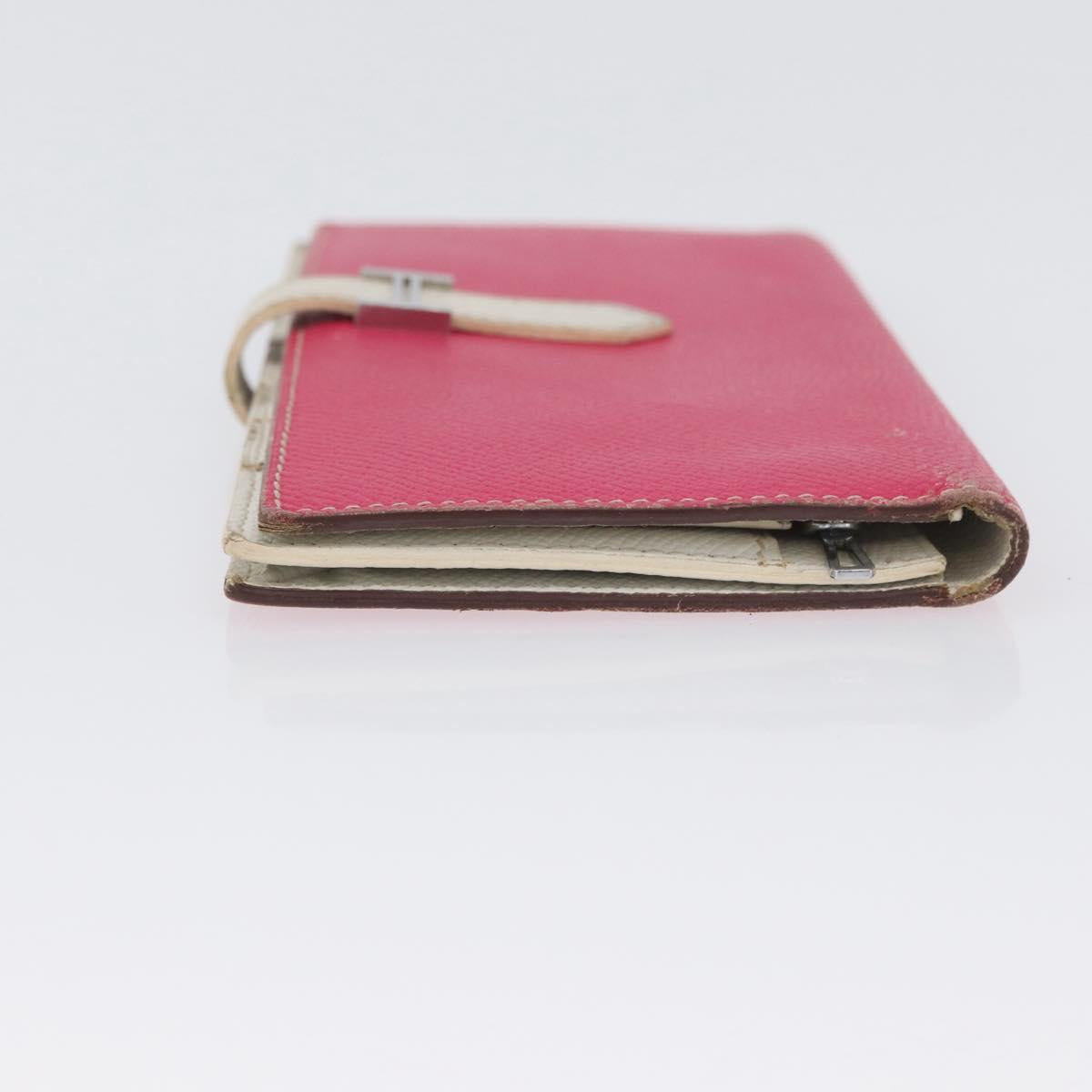 HERMES Bean Soufflé Long Wallet Leather Pink Silver Auth BSZ451