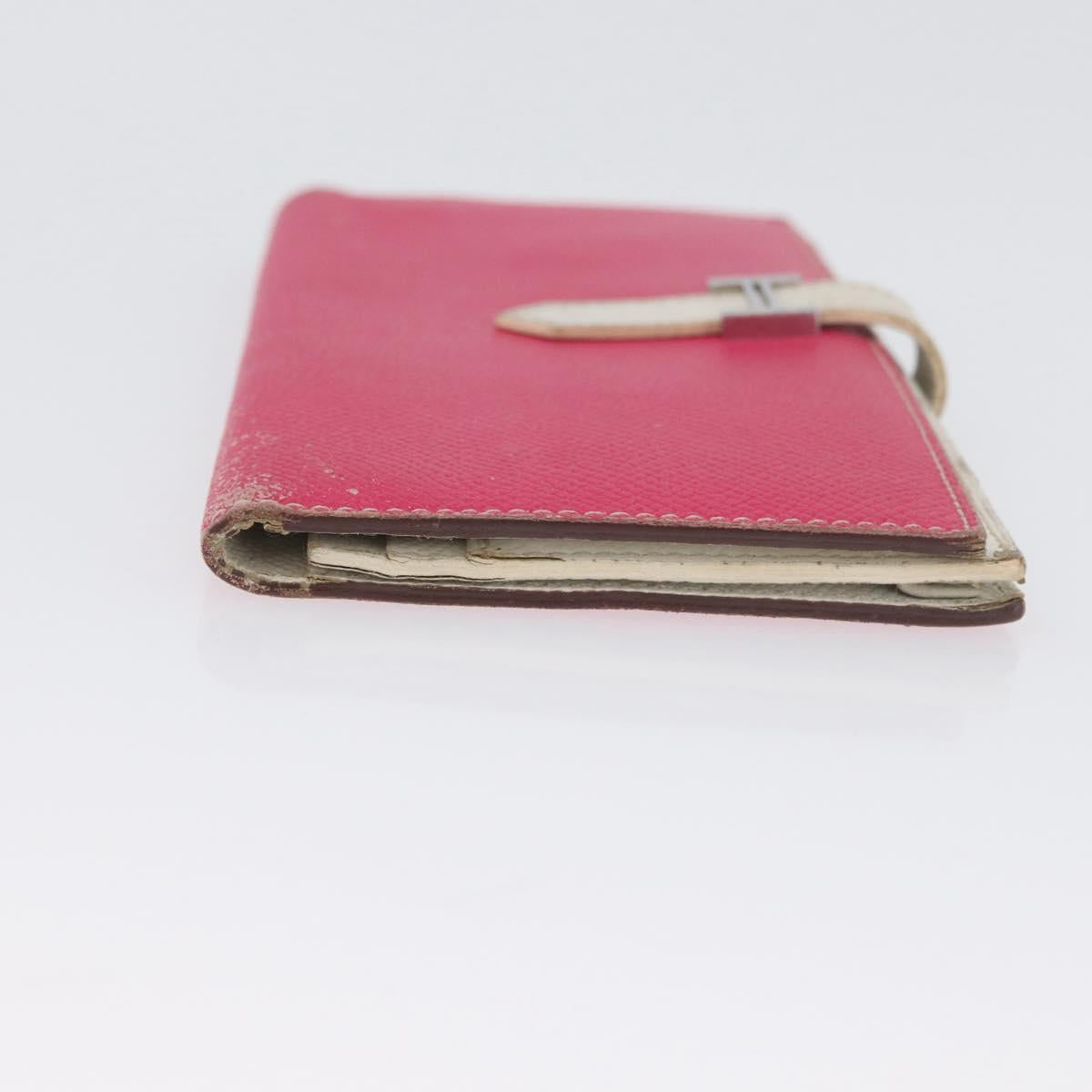 HERMES Bean Soufflé Long Wallet Leather Pink Silver Auth BSZ451