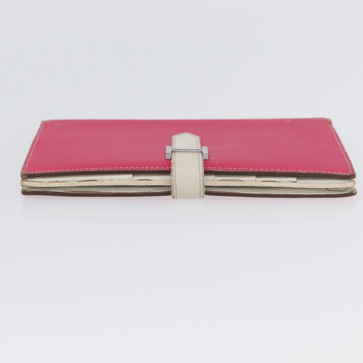 HERMES Bean Soufflé Long Wallet Leather Pink Silver Auth BSZ451
