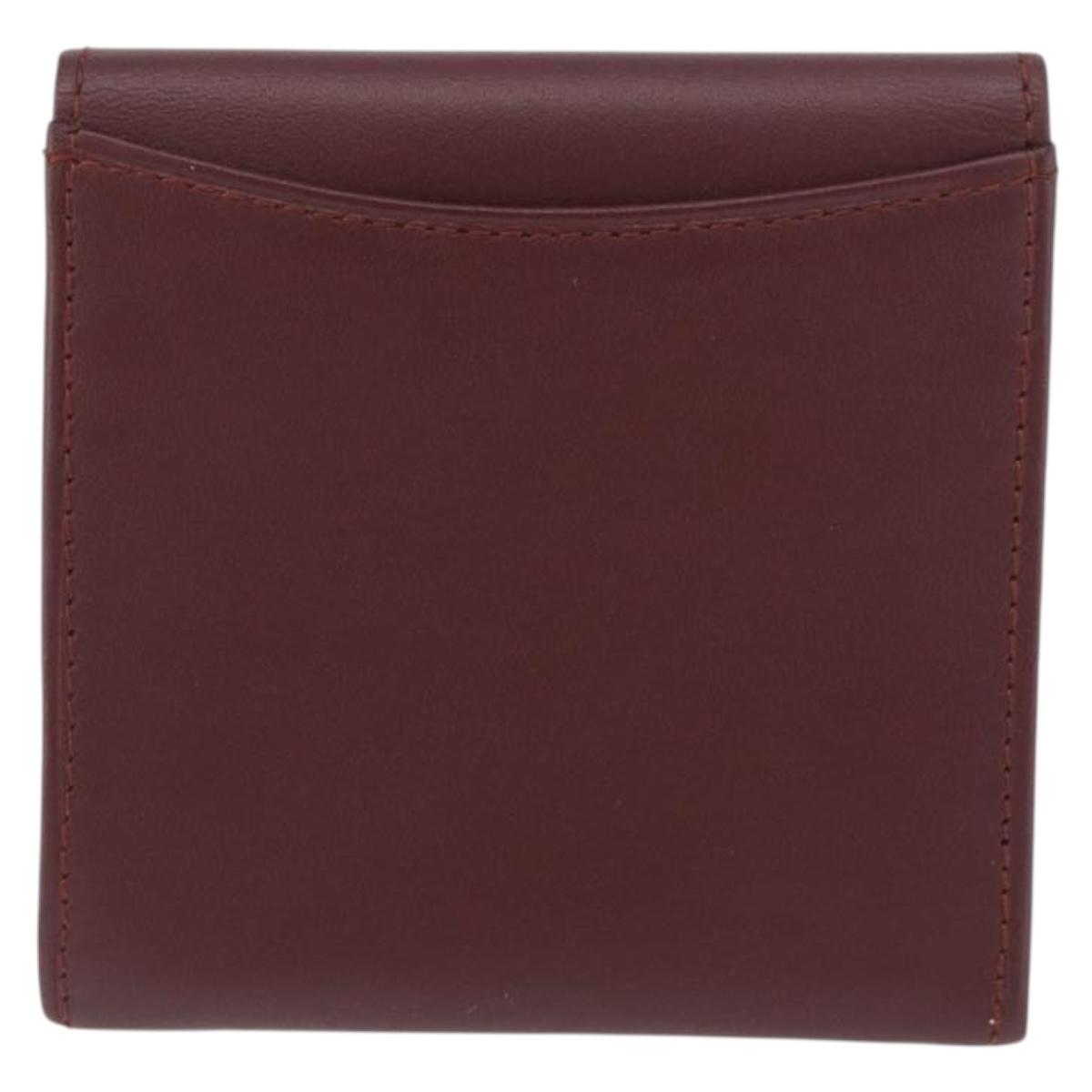 CARTIER Must Line Coin Purse Leather Bordeaux Gold Auth BSZ452A