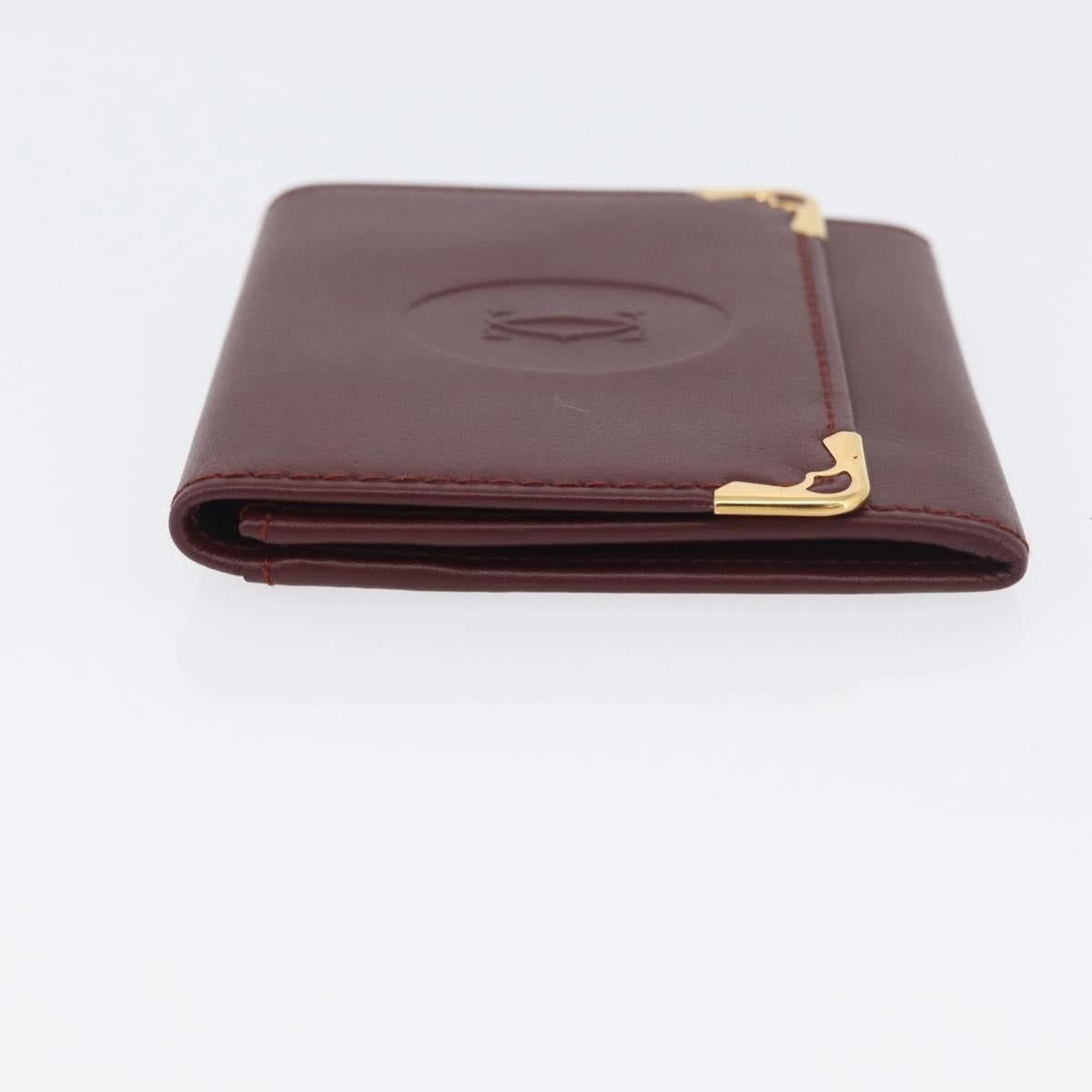 CARTIER Must Line Coin Purse Leather Bordeaux Gold Auth BSZ452A