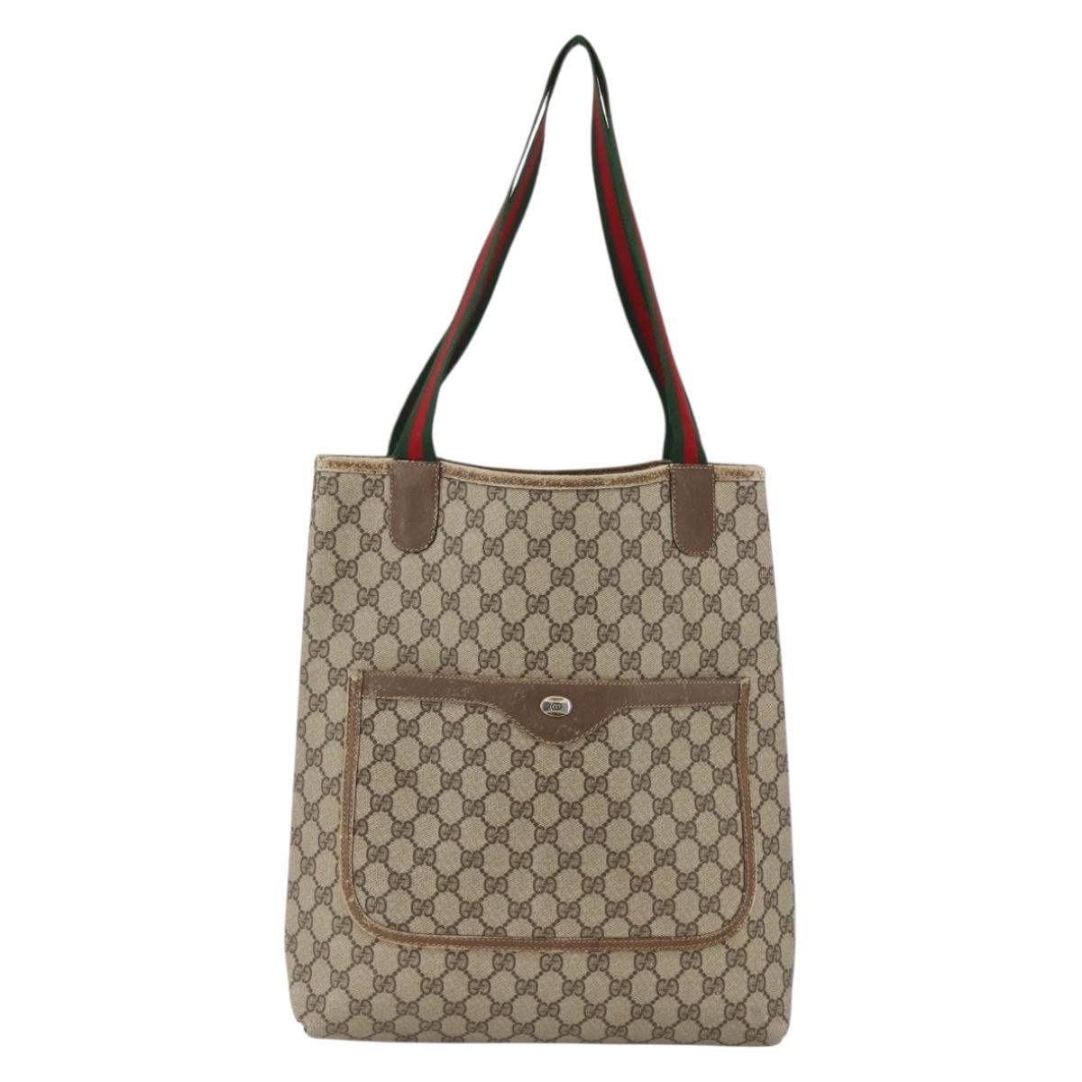 GUCCI GG Supreme Web Sherry Line Tote Bag PVC Beige Gold 39 02 003 Auth BSZ492