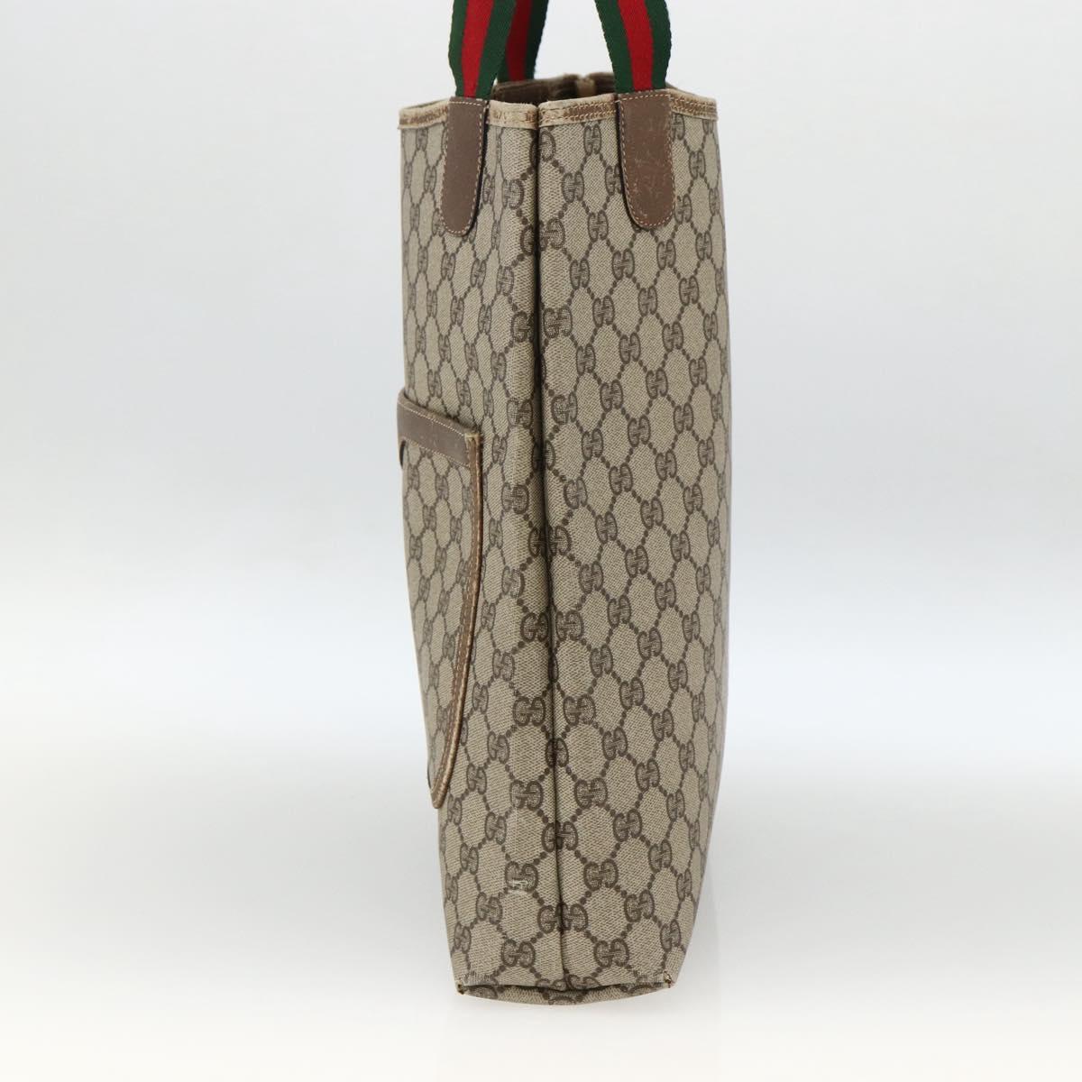 GUCCI GG Supreme Web Sherry Line Tote Bag PVC Beige Gold 39 02 003 Auth BSZ492