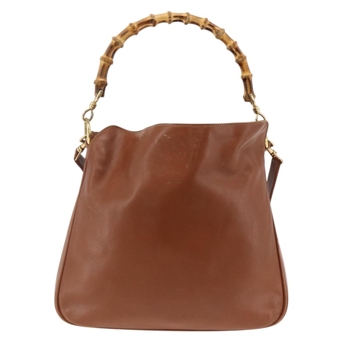 GUCCI Bamboo Hand Bag Leather 2way Brown Gold 001 2113 1638 Auth BSZ494