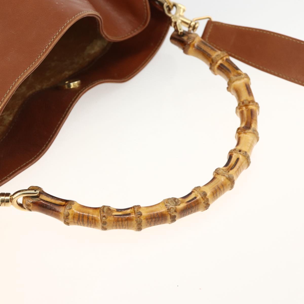 GUCCI Bamboo Hand Bag Leather 2way Brown Gold 001 2113 1638 Auth BSZ494