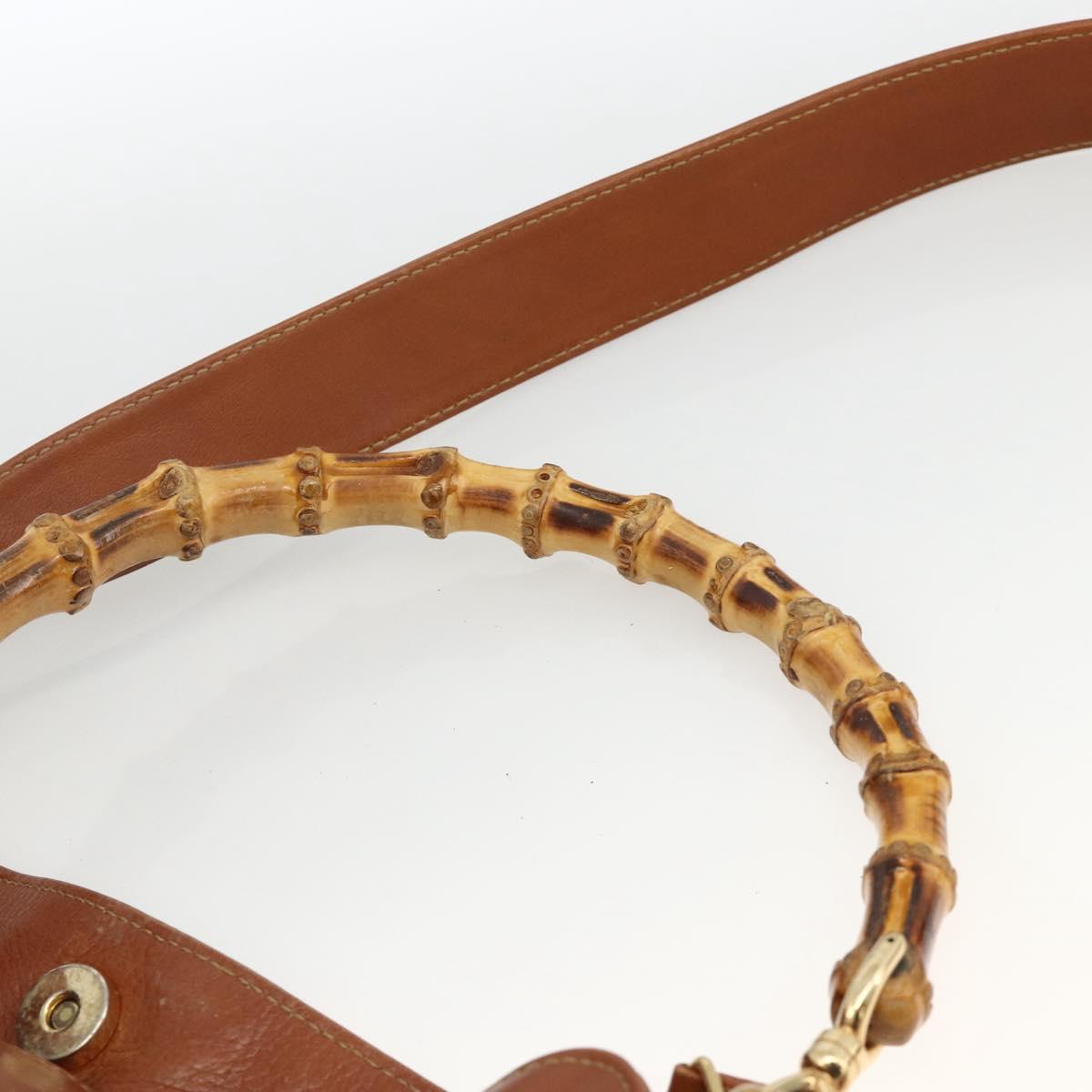 GUCCI Bamboo Hand Bag Leather 2way Brown Gold 001 2113 1638 Auth BSZ494