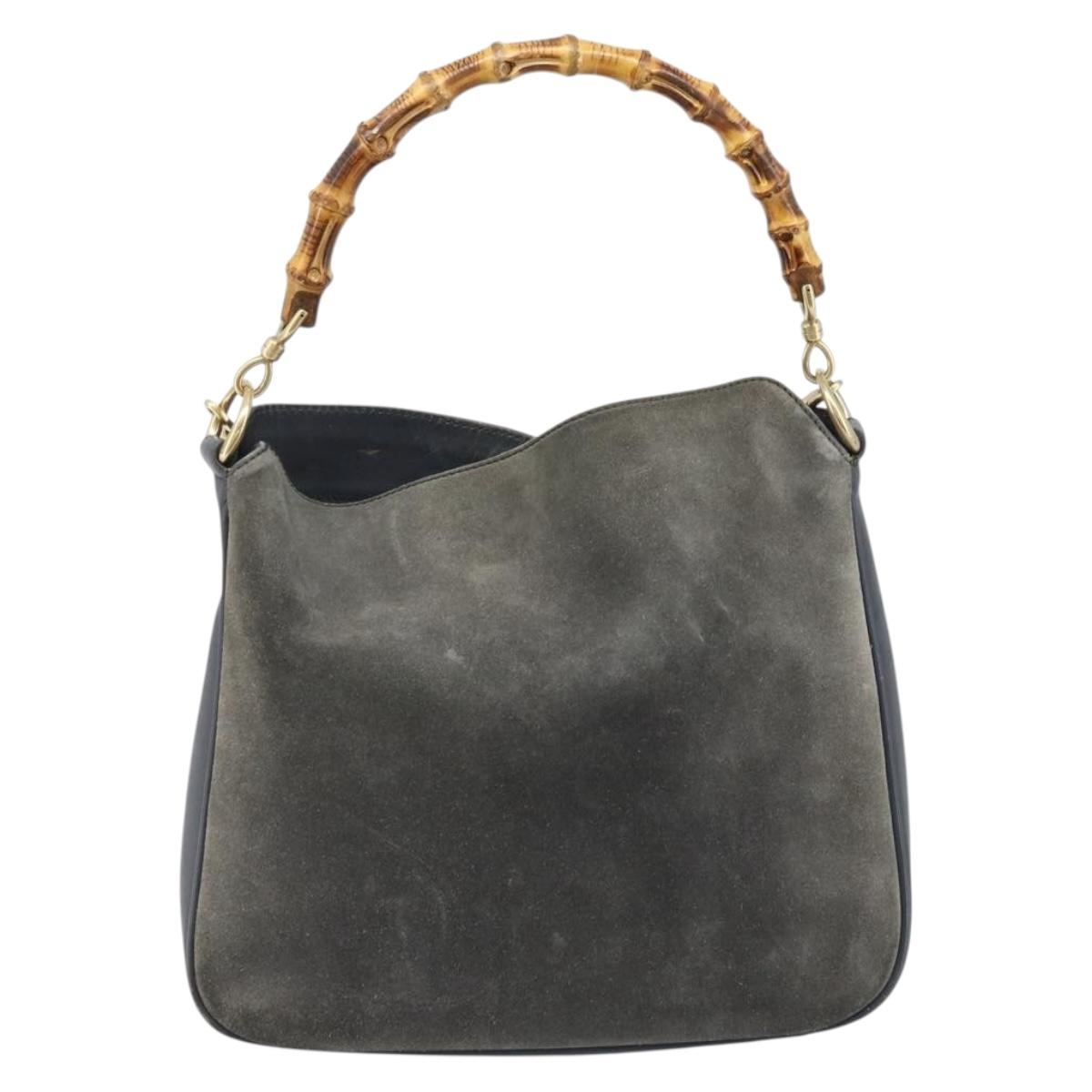 GUCCI Bamboo Hand Bag Leather 2way Black Gold 001 1705 1638 Auth BSZ495