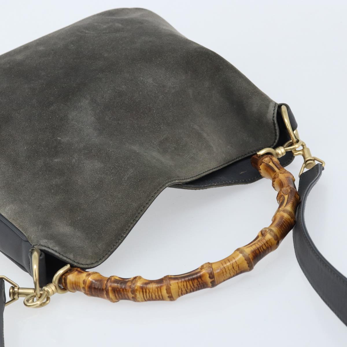 GUCCI Bamboo Hand Bag Leather 2way Black Gold 001 1705 1638 Auth BSZ495