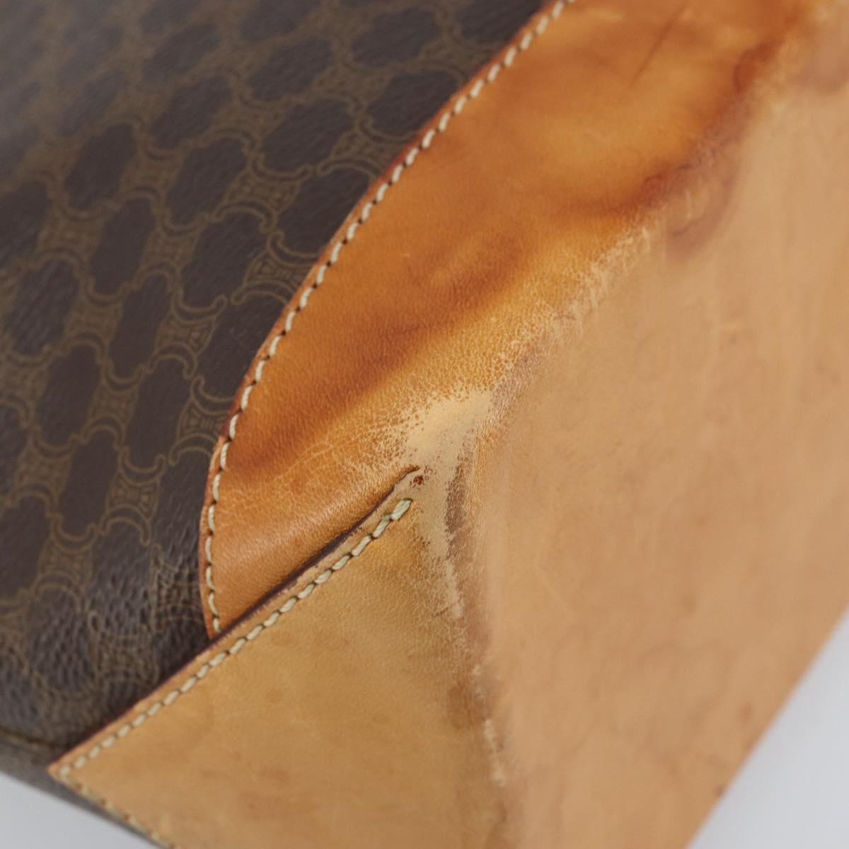 CELINE Macadam Canvas Tote Bag PVC Leather Brown Gold Auth BSZ496