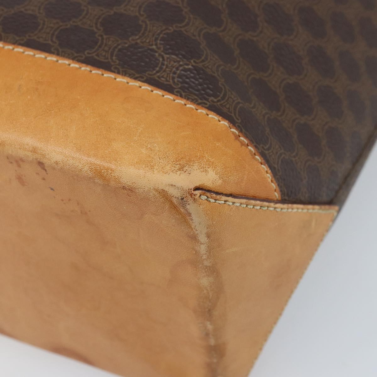 CELINE Macadam Canvas Tote Bag PVC Leather Brown Gold Auth BSZ496