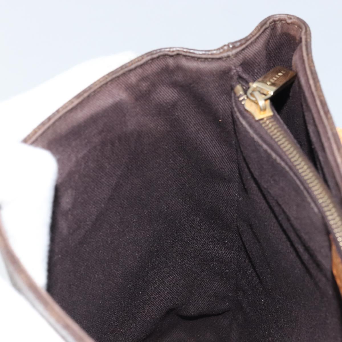 CELINE Macadam Canvas Tote Bag PVC Leather Brown Gold Auth BSZ496