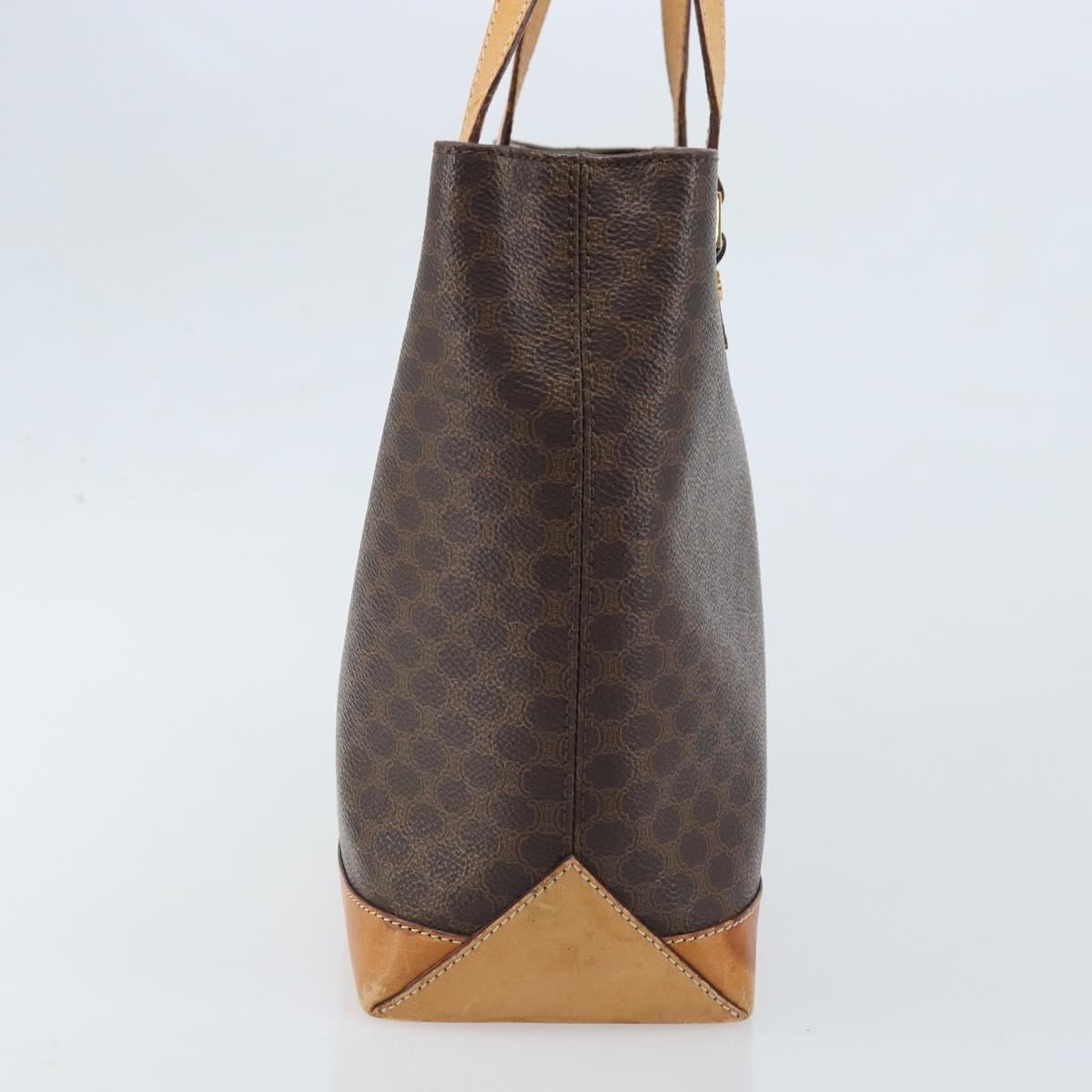 CELINE Macadam Canvas Tote Bag PVC Leather Brown Gold Auth BSZ496