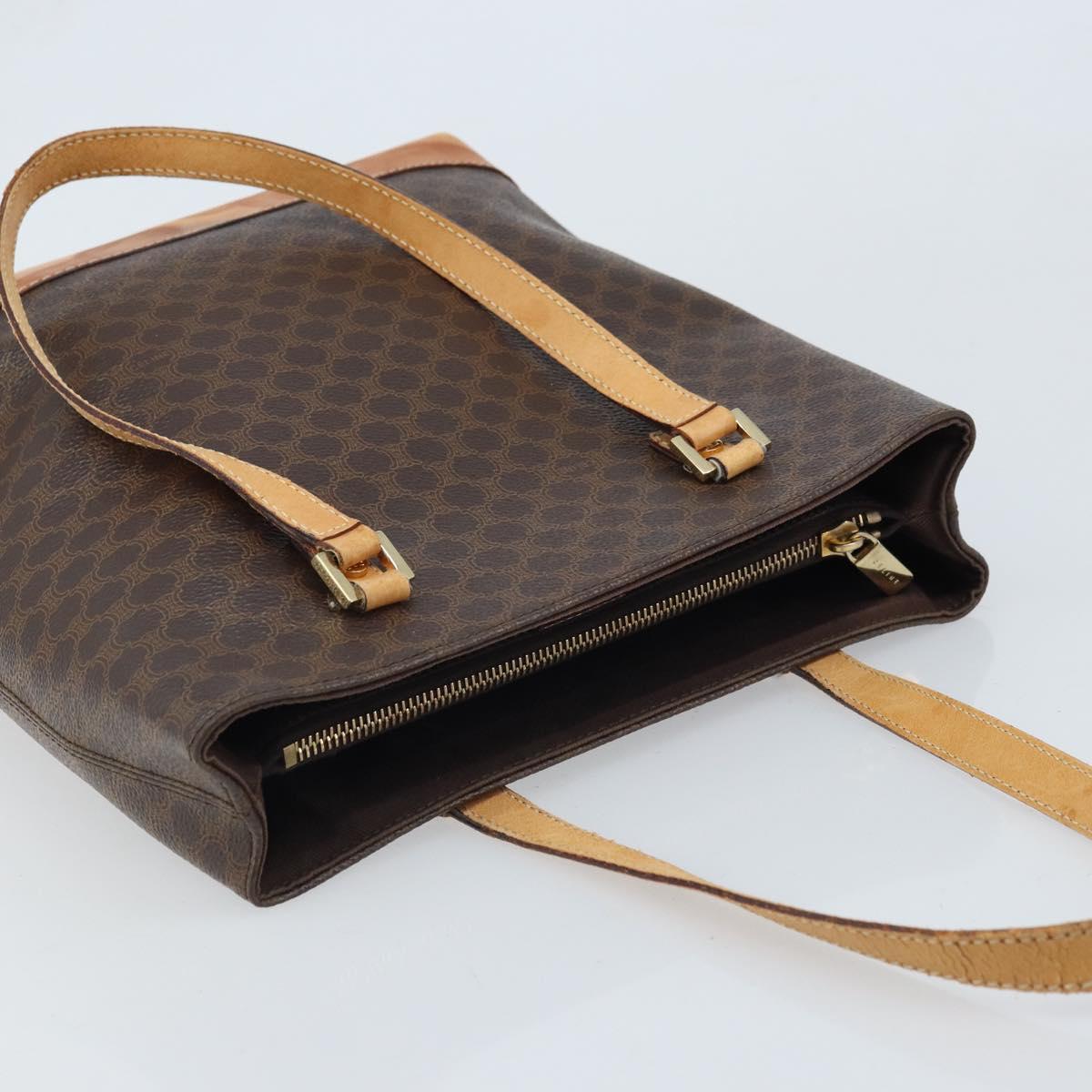 CELINE Macadam Canvas Tote Bag PVC Leather Brown Gold Auth BSZ496