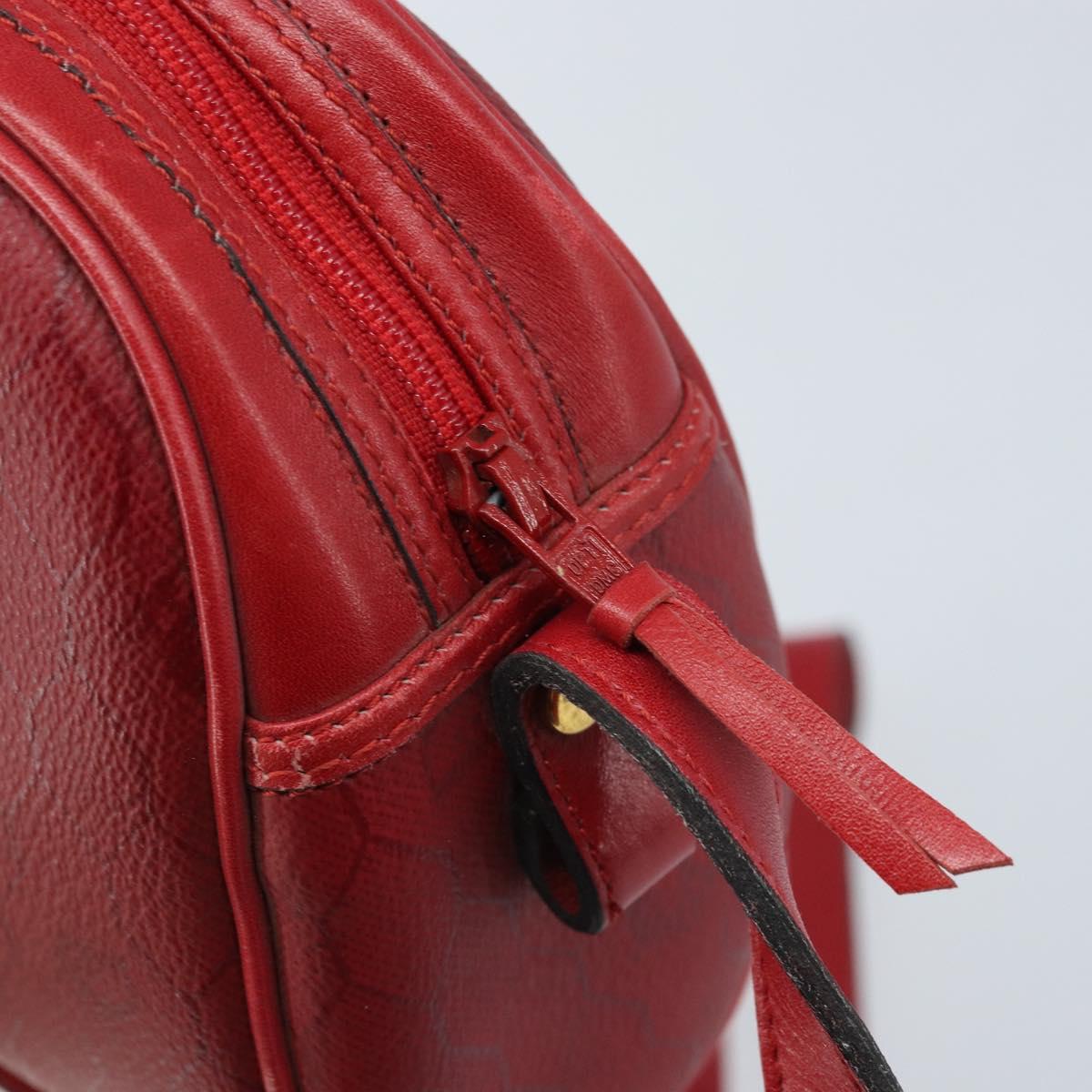 Christian Dior Honeycomb Canvas Shoulder Bag PVC Red Gold Auth BSZ497