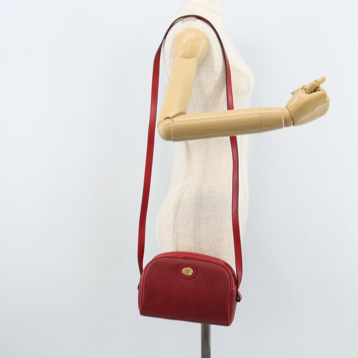 Christian Dior Honeycomb Canvas Shoulder Bag PVC Red Gold Auth BSZ497