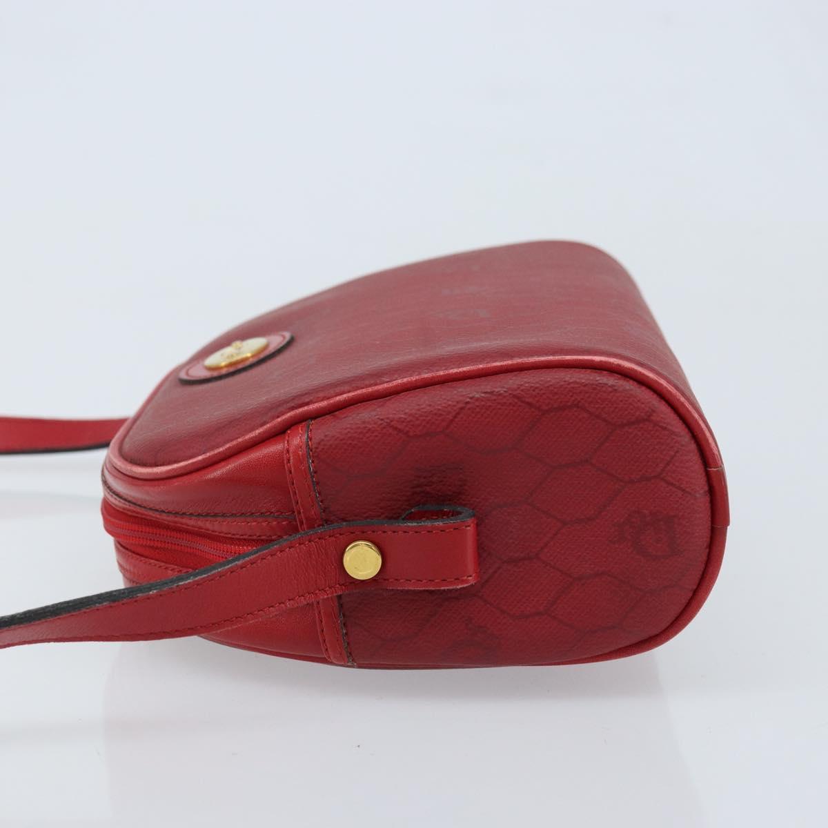 Christian Dior Honeycomb Canvas Shoulder Bag PVC Red Gold Auth BSZ497