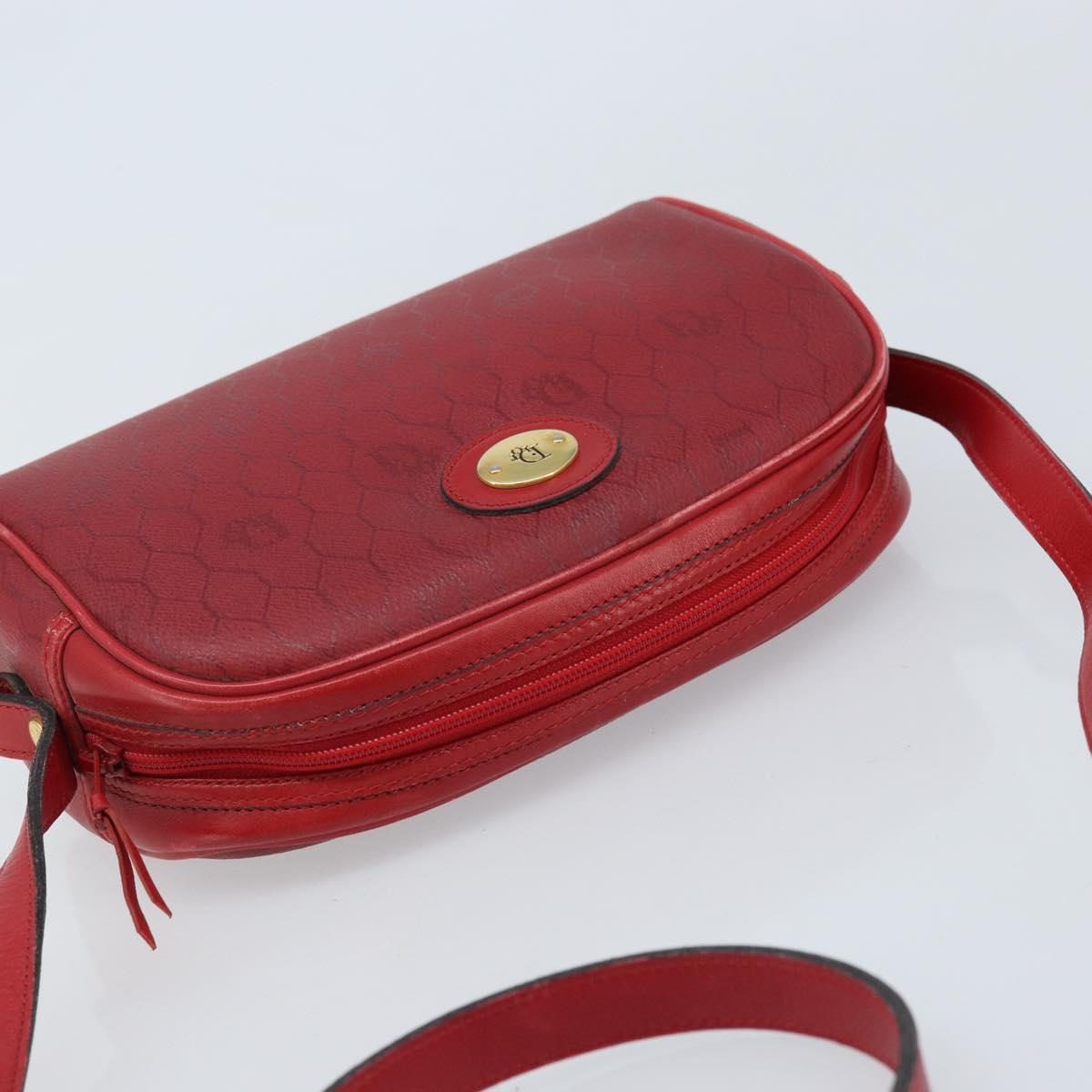 Christian Dior Honeycomb Canvas Shoulder Bag PVC Red Gold Auth BSZ497