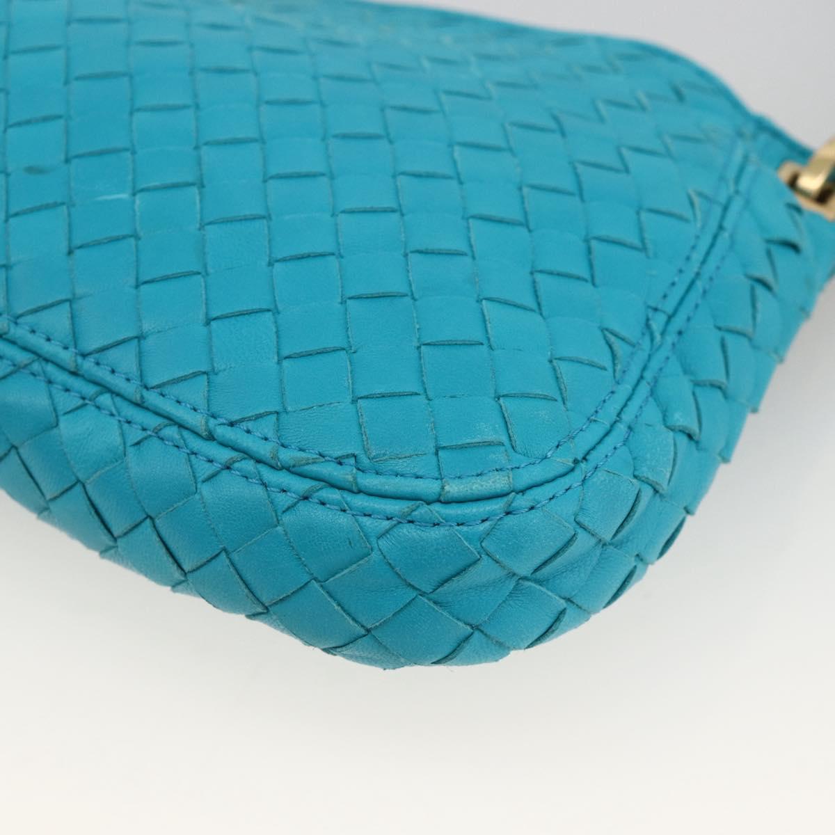 BOTTEGA VENETA INTRECCIATO Shoulder Bag Leather Turquoise Blue Gold Auth BSZ499A