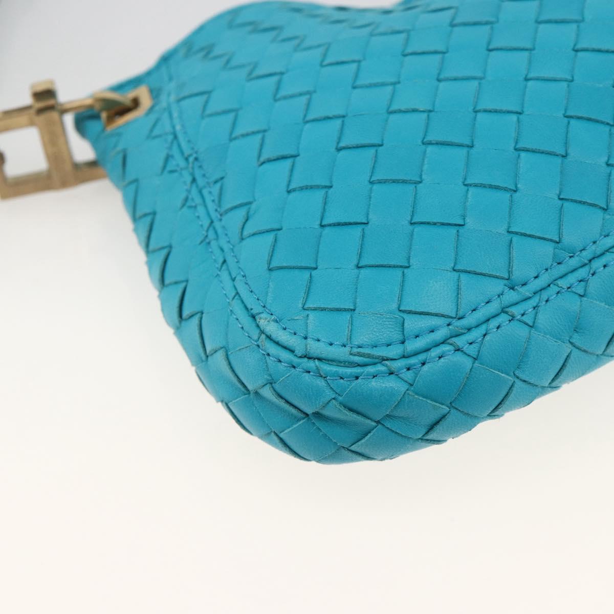 BOTTEGA VENETA INTRECCIATO Shoulder Bag Leather Turquoise Blue Gold Auth BSZ499A