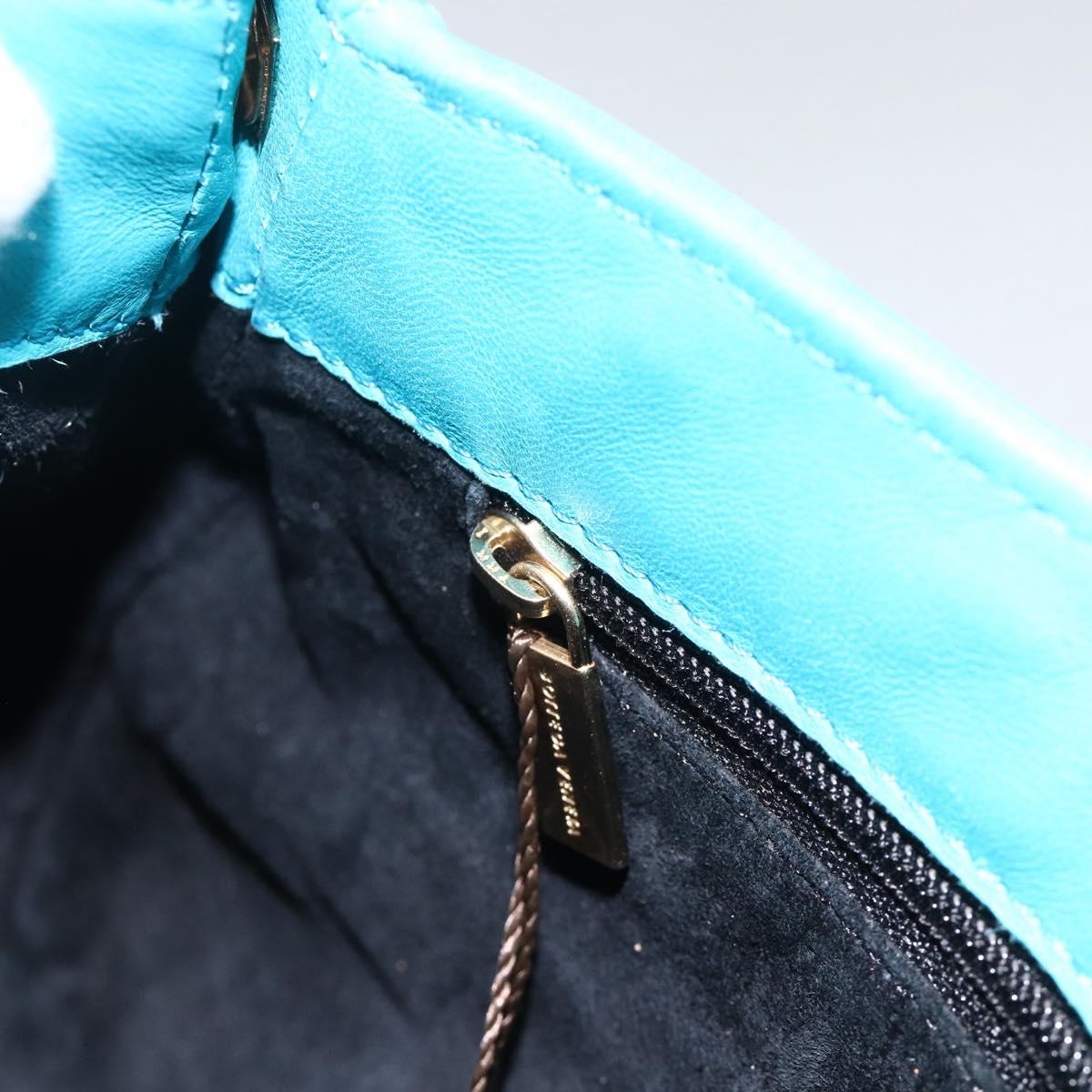 BOTTEGA VENETA INTRECCIATO Shoulder Bag Leather Turquoise Blue Gold Auth BSZ499A