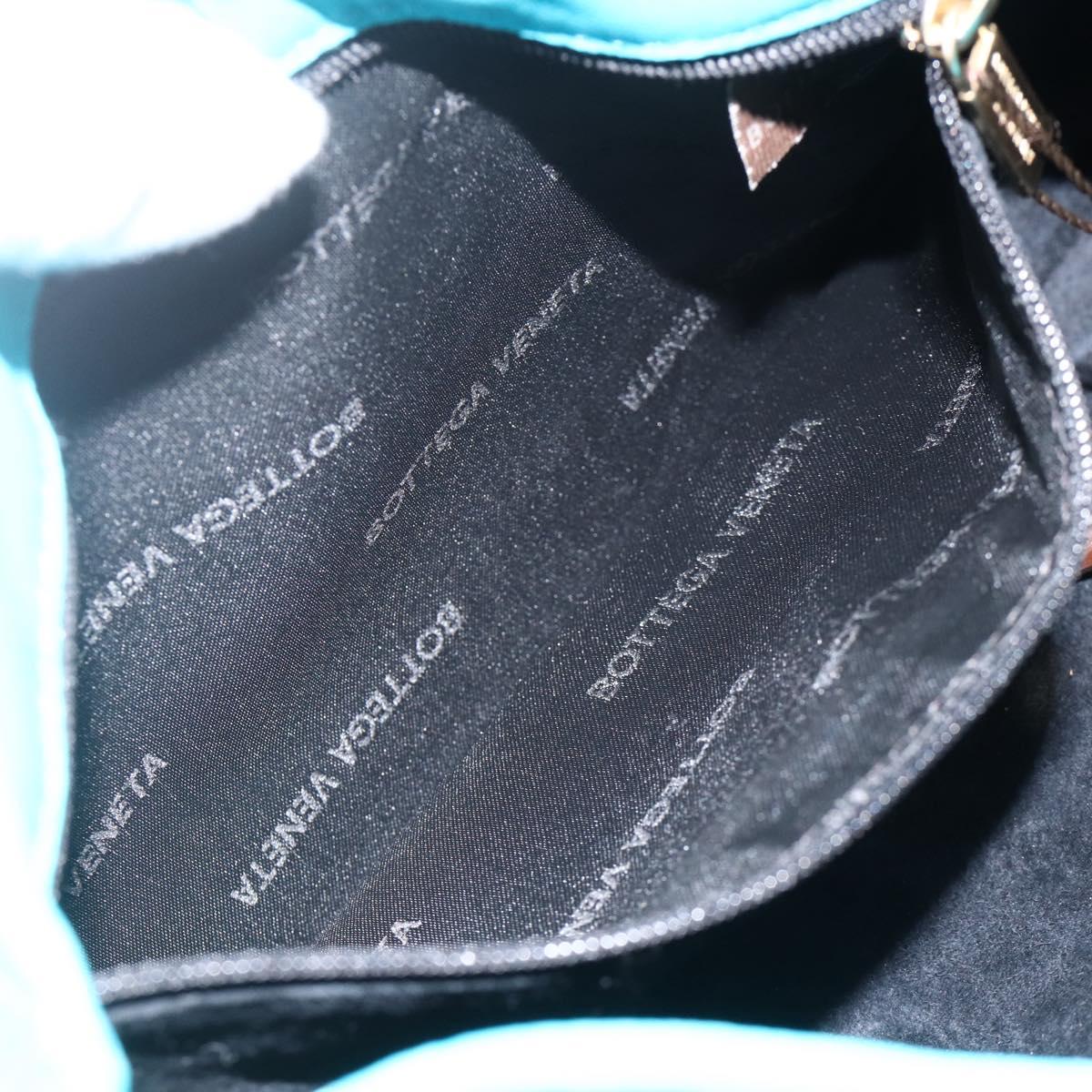 BOTTEGA VENETA INTRECCIATO Shoulder Bag Leather Turquoise Blue Gold Auth BSZ499A