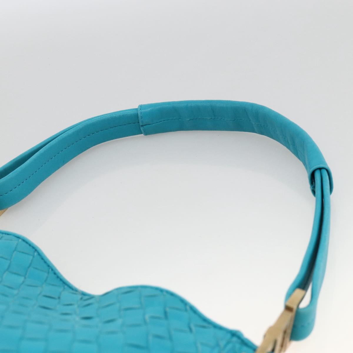 BOTTEGA VENETA INTRECCIATO Shoulder Bag Leather Turquoise Blue Gold Auth BSZ499A