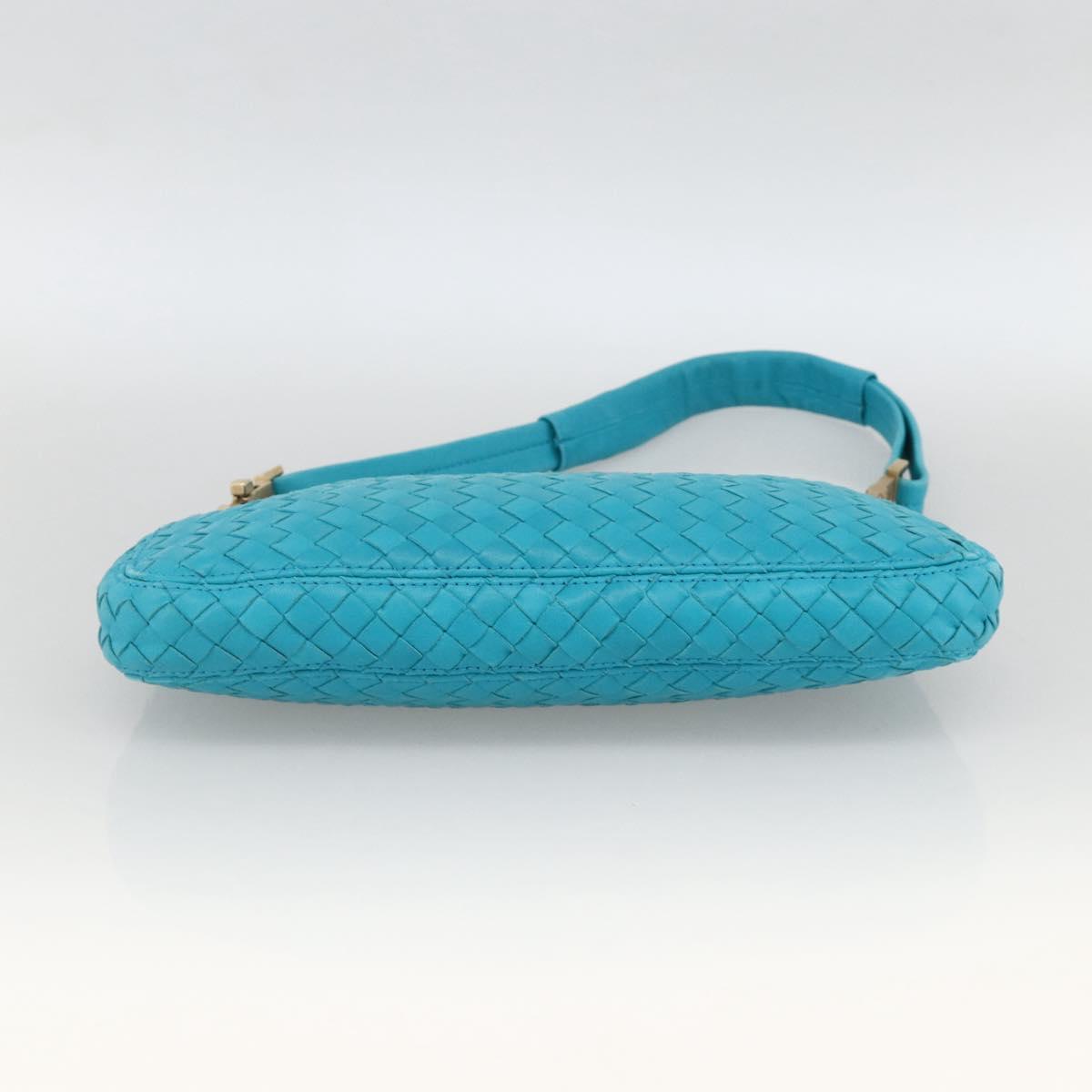BOTTEGA VENETA INTRECCIATO Shoulder Bag Leather Turquoise Blue Gold Auth BSZ499A