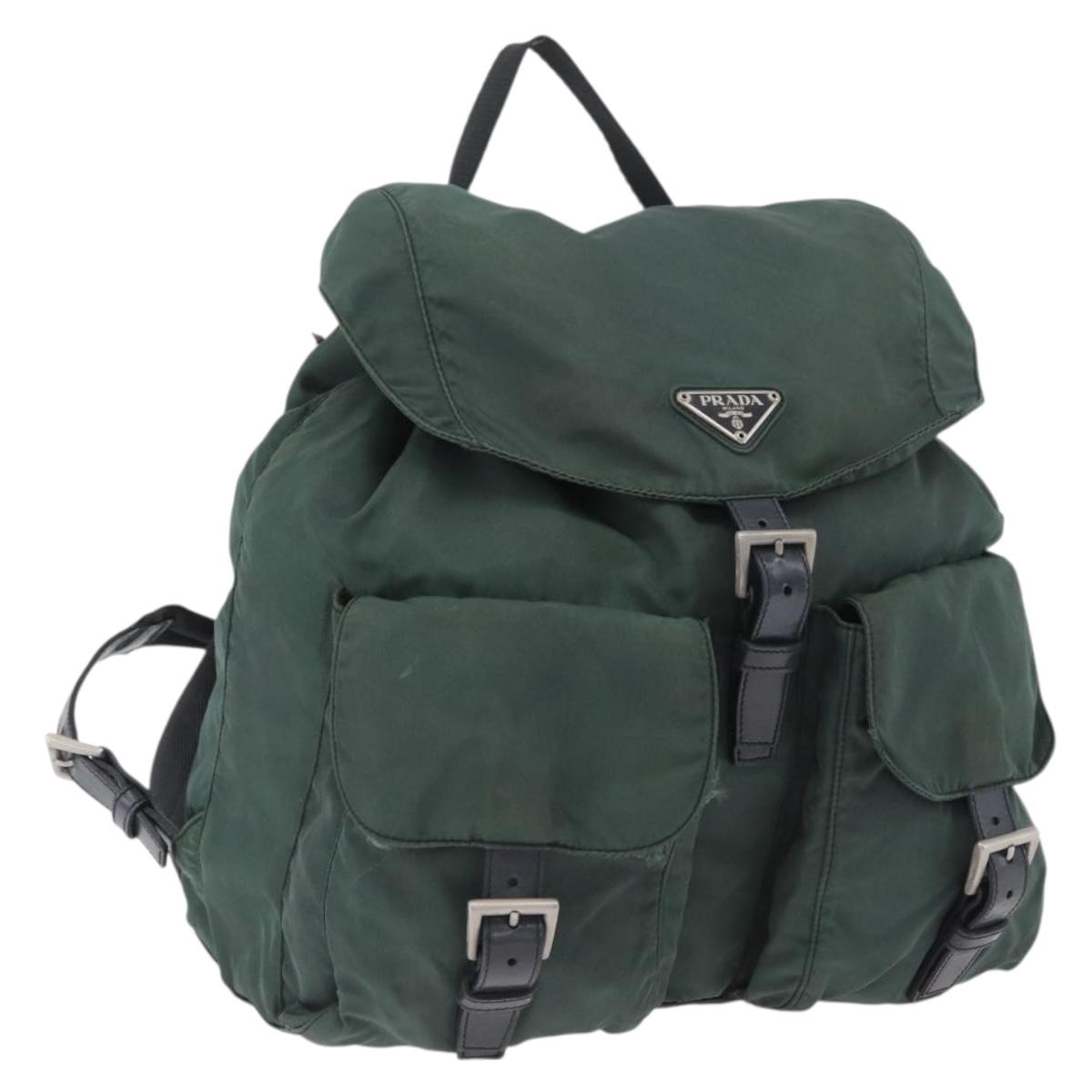 PRADA Backpack Nylon Green Silver Auth BSZ500