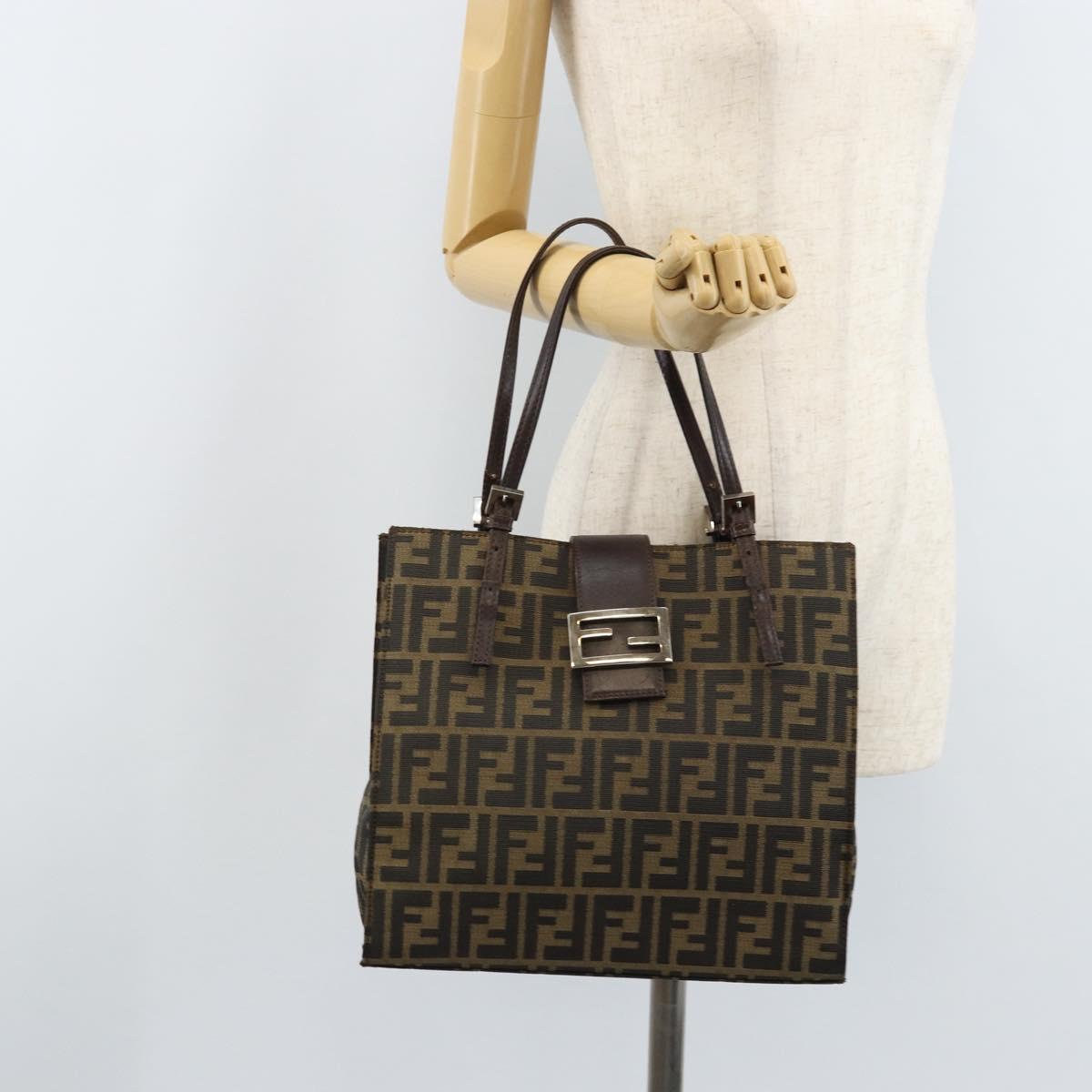 FENDI Zucca Canvas Mamma Baguette Hand Bag Brown Black Auth BSZ501