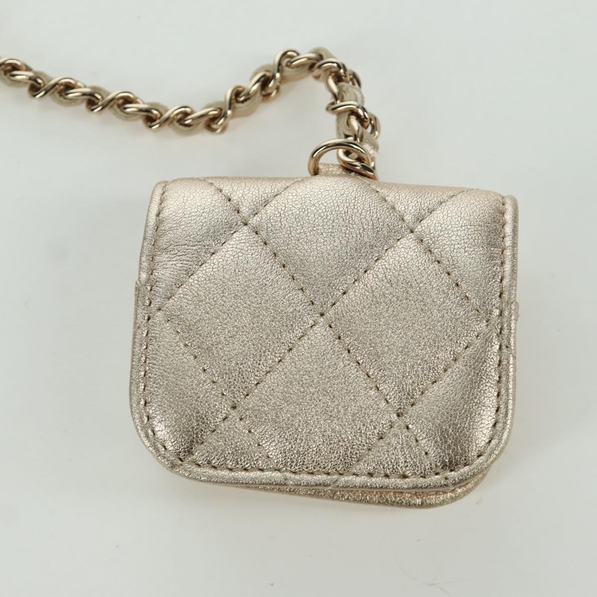 CHANEL Matelasse Air Pods Case & Coin Purse Lamb Skin Gold CC Auth BSZ503SAM