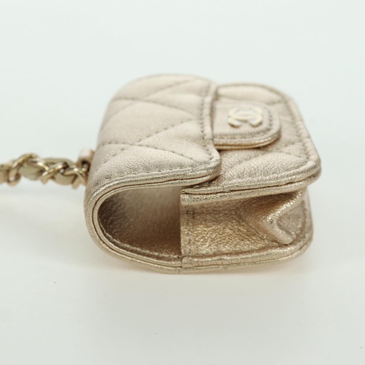 CHANEL Matelasse Air Pods Case & Coin Purse Lamb Skin Gold CC Auth BSZ503SAM