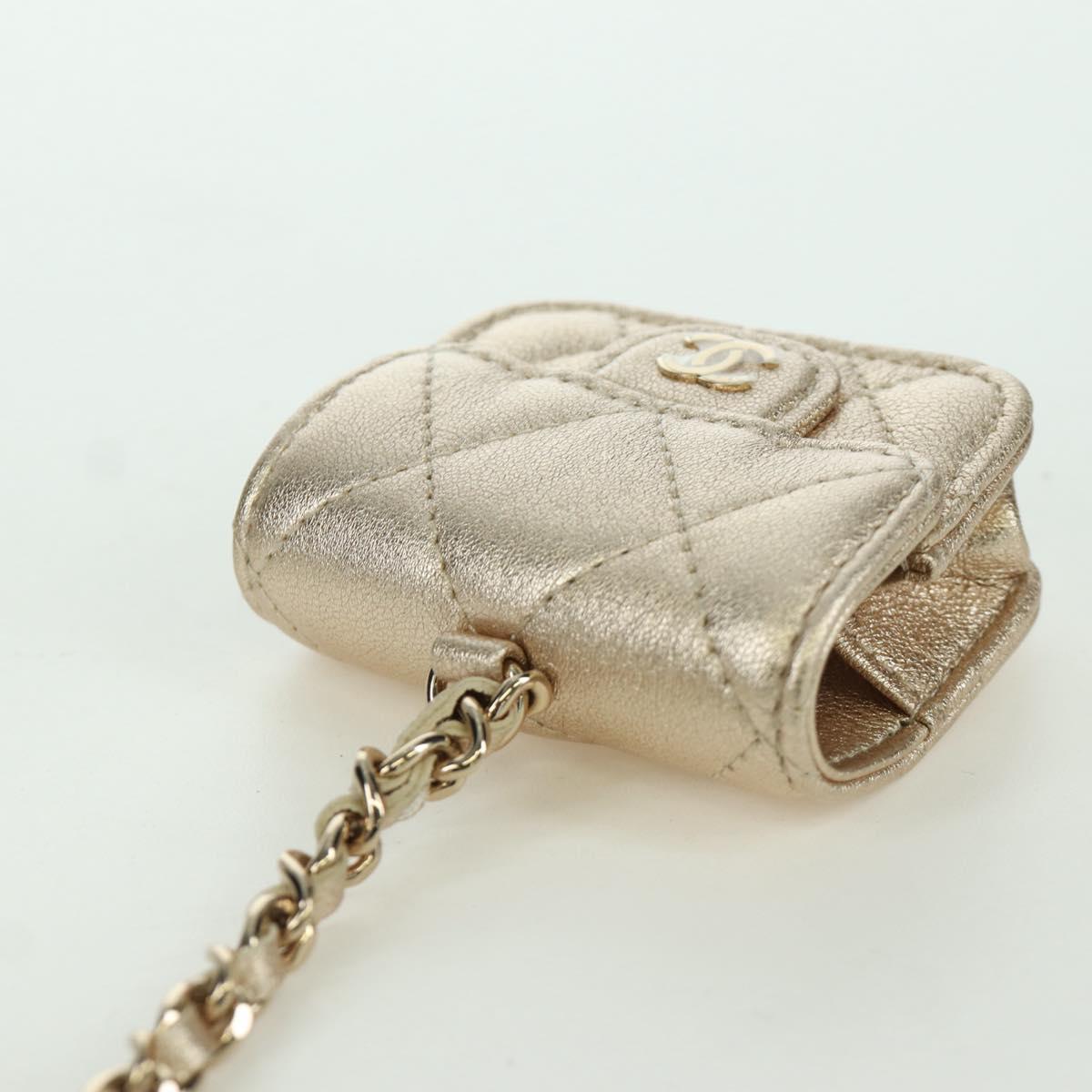 CHANEL Matelasse Air Pods Case & Coin Purse Lamb Skin Gold CC Auth BSZ503SAM
