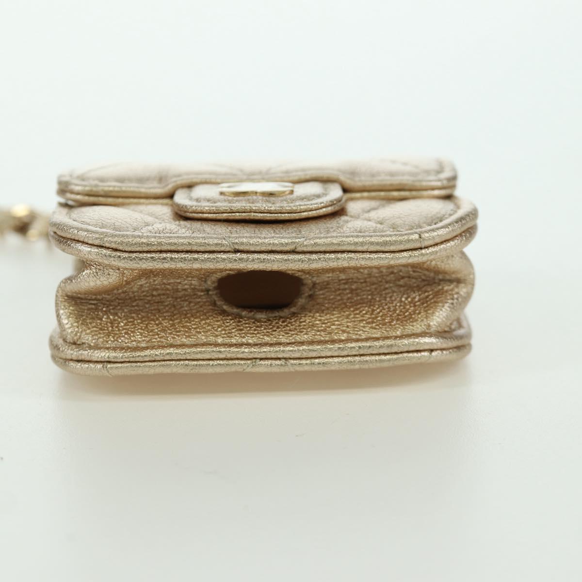 CHANEL Matelasse Air Pods Case & Coin Purse Lamb Skin Gold CC Auth BSZ503SAM