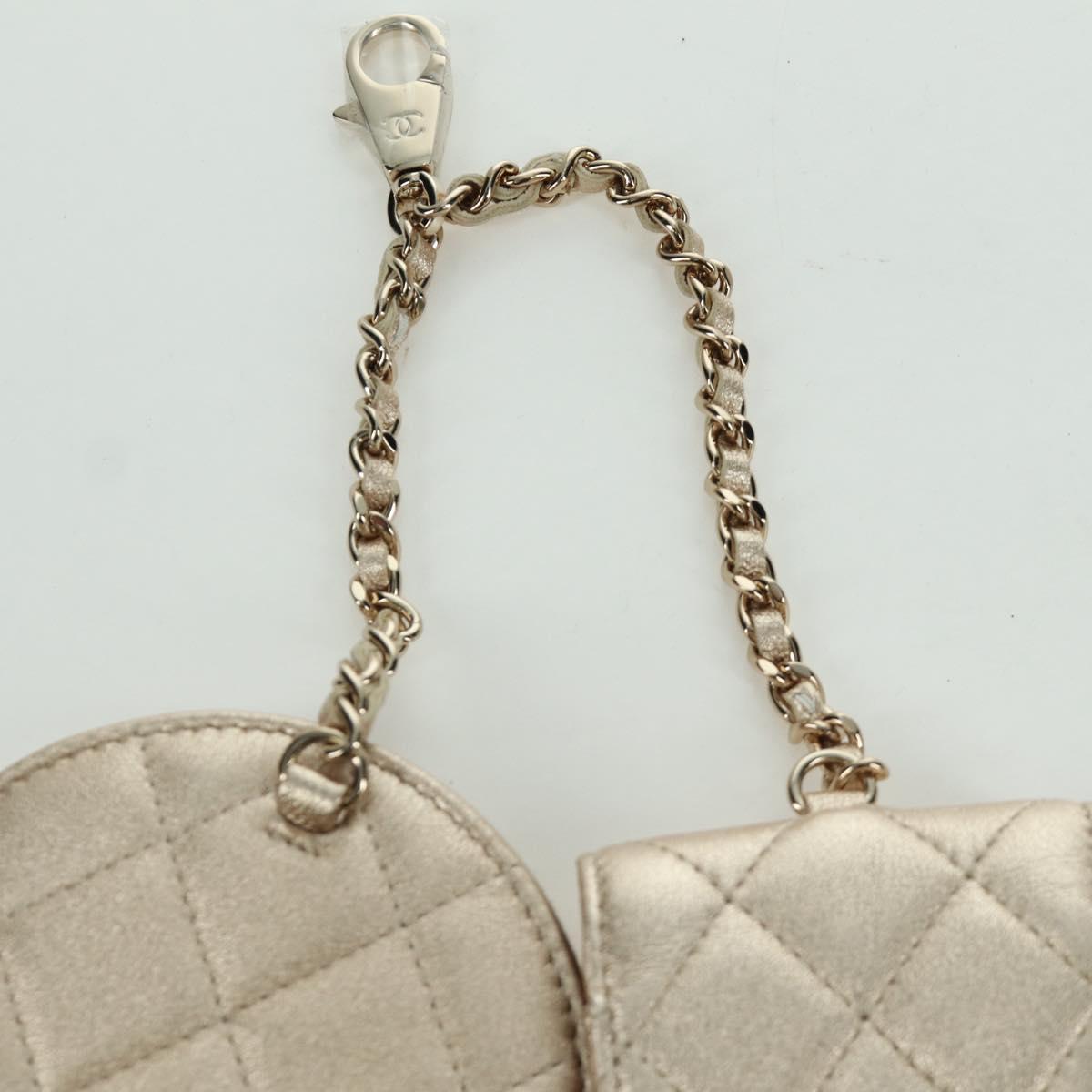 CHANEL Matelasse Air Pods Case & Coin Purse Lamb Skin Gold CC Auth BSZ503SAM