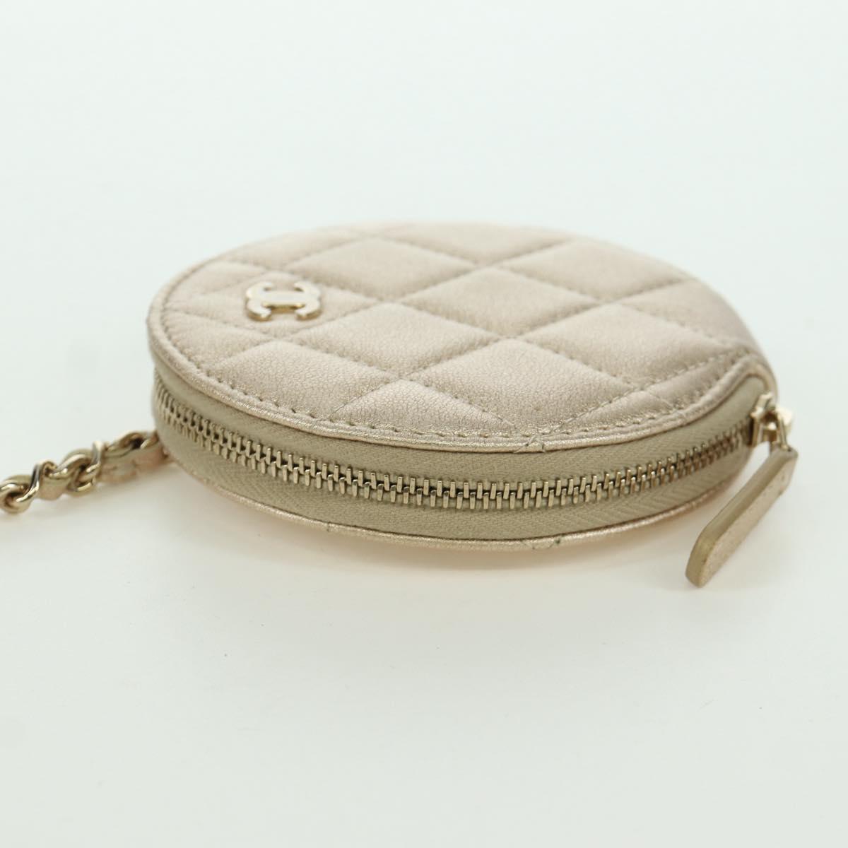 CHANEL Matelasse Air Pods Case & Coin Purse Lamb Skin Gold CC Auth BSZ503SAM