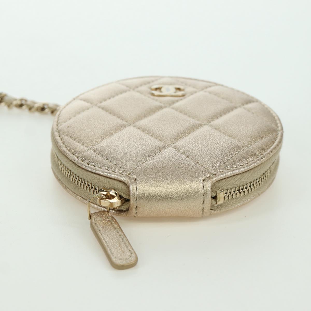CHANEL Matelasse Air Pods Case & Coin Purse Lamb Skin Gold CC Auth BSZ503SAM