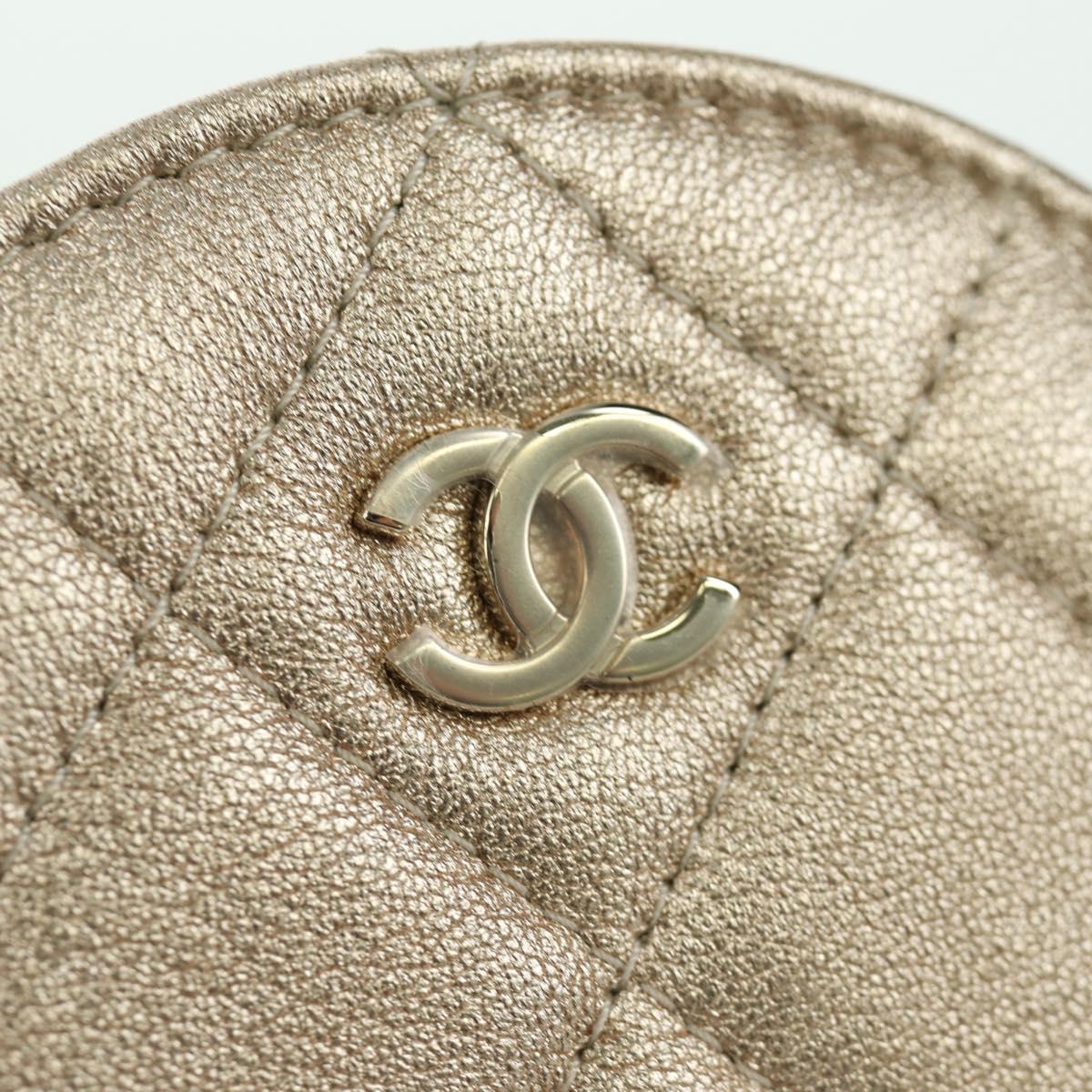 CHANEL Matelasse Air Pods Case & Coin Purse Lamb Skin Gold CC Auth BSZ503SAM