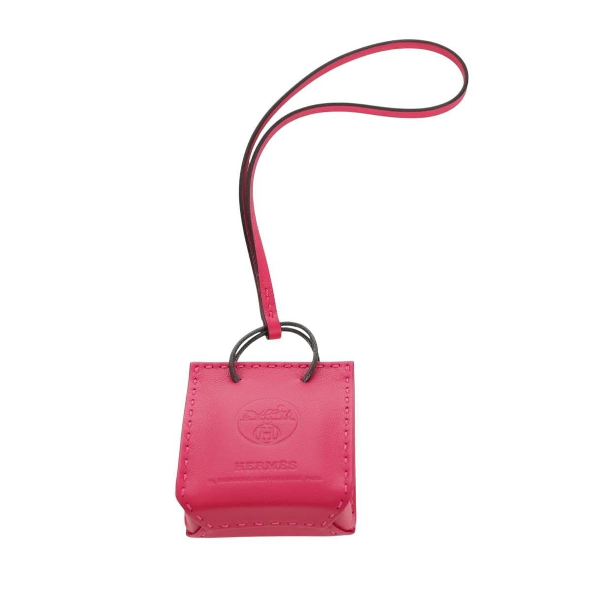 HERMES Sac Orange Charm Leather Pink Auth BSZ504M