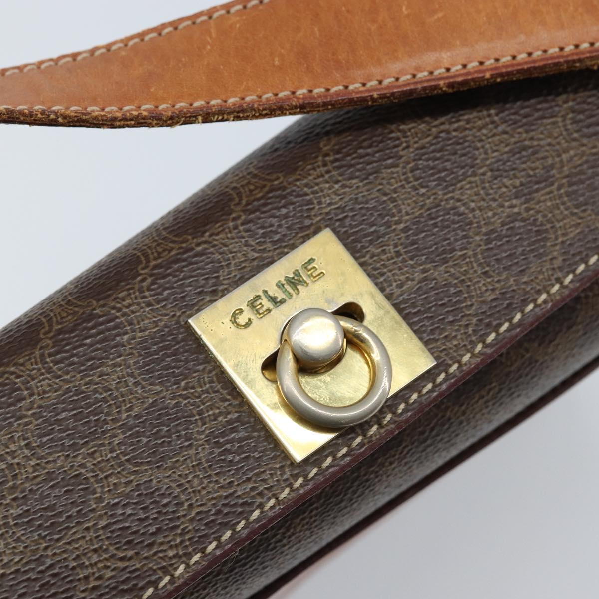 CELINE Macadam Canvas Shoulder Bag PVC Leather Brown Gold Auth BSZ507