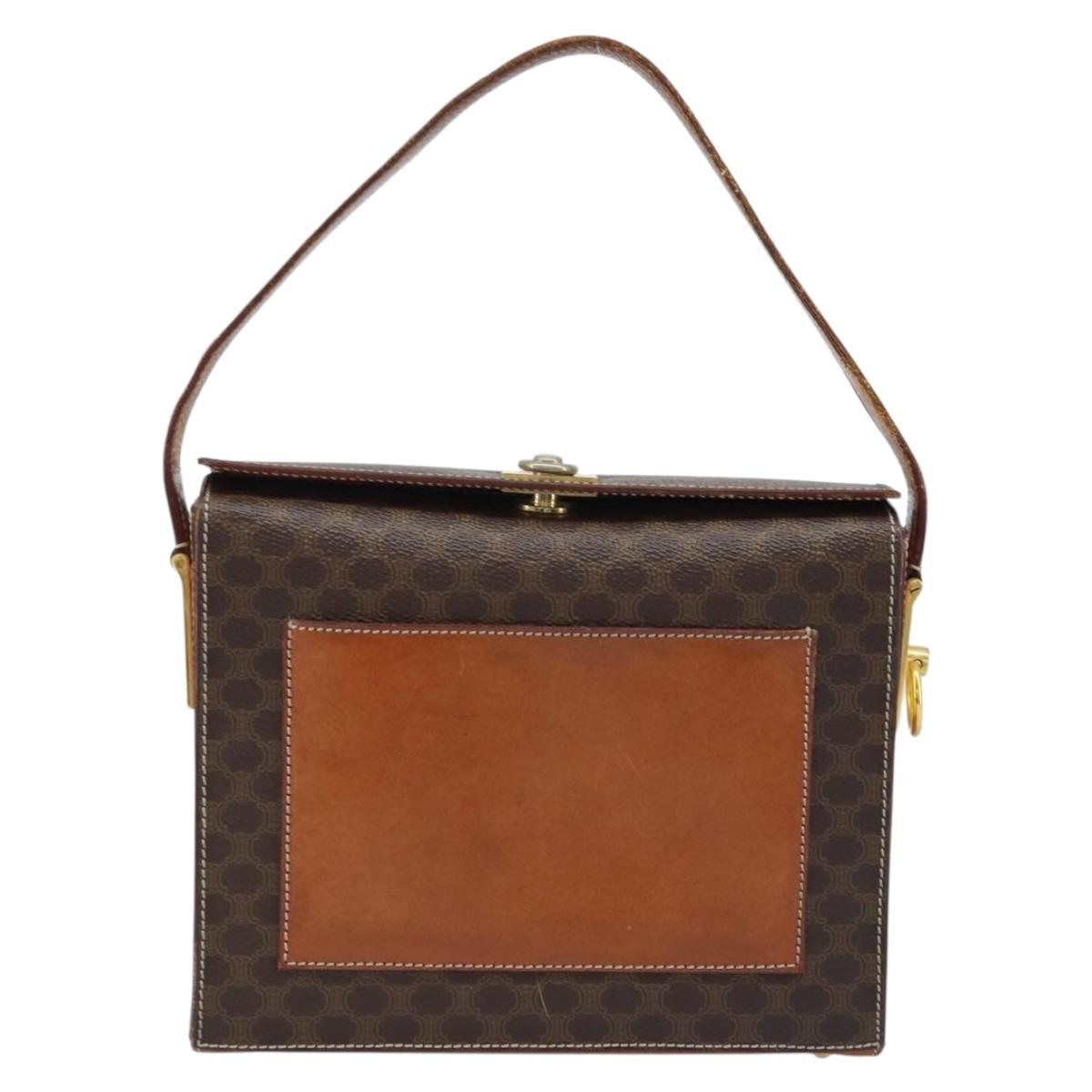 CELINE Macadam Canvas Shoulder Bag PVC Leather Brown Gold Auth BSZ507