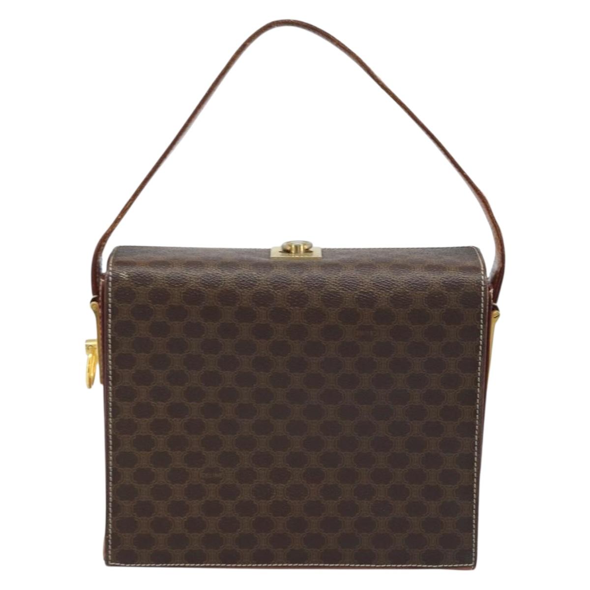 CELINE Macadam Canvas Shoulder Bag PVC Leather Brown Gold Auth BSZ507