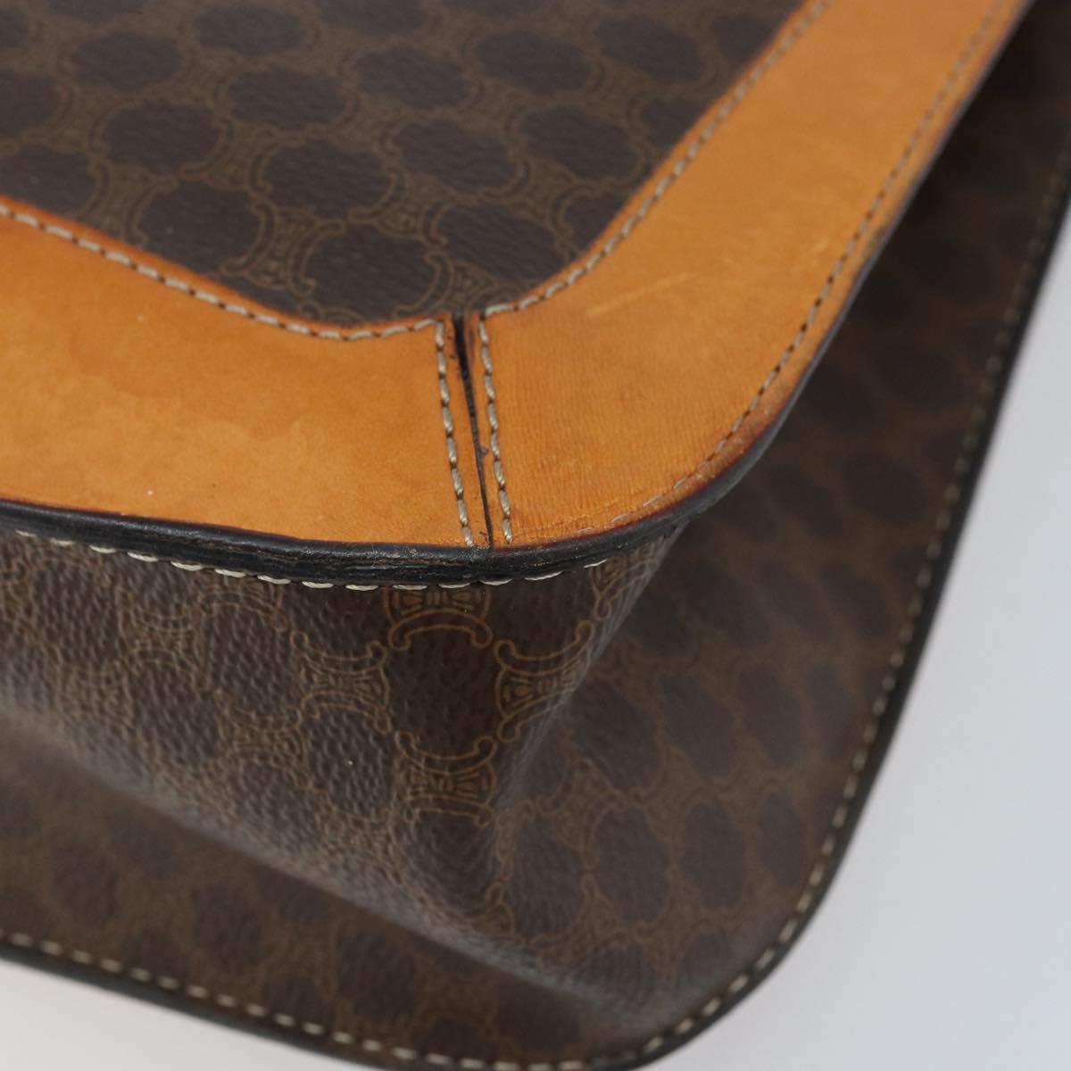 CELINE Macadam Canvas Hand Bag PVC Leather Brown Gold Auth BSZ508