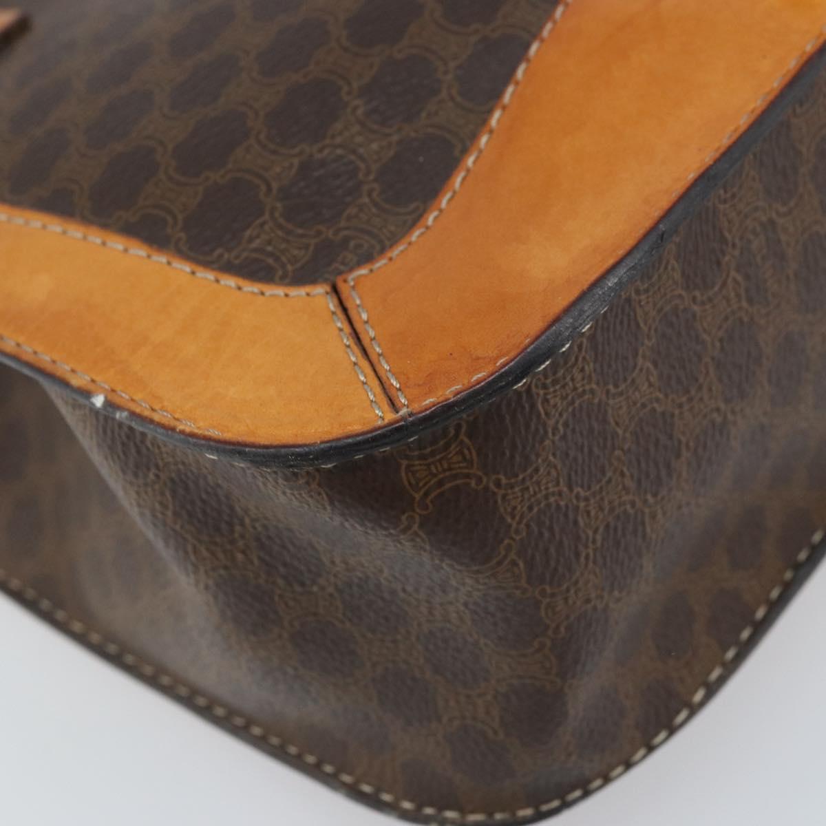 CELINE Macadam Canvas Hand Bag PVC Leather Brown Gold Auth BSZ508