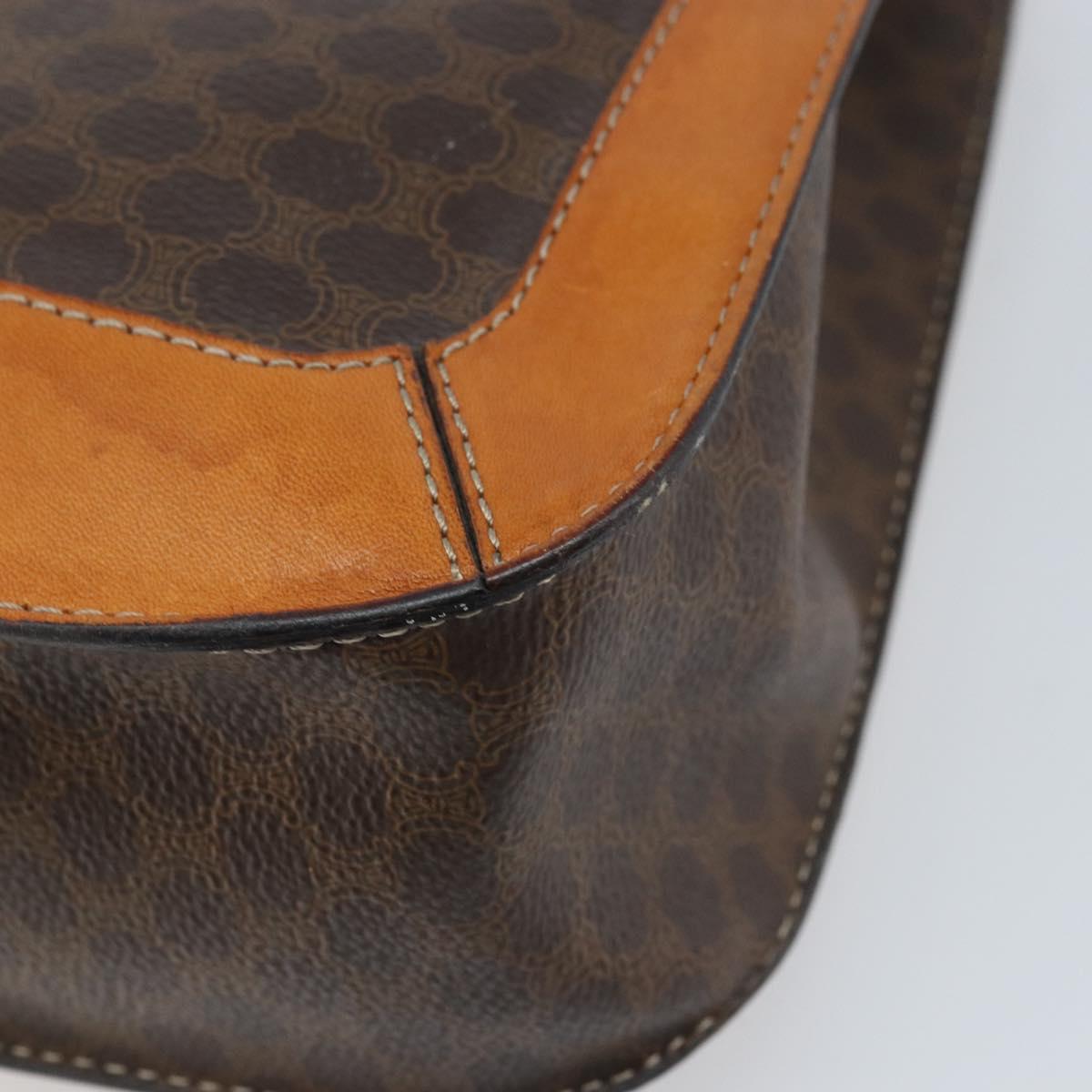 CELINE Macadam Canvas Hand Bag PVC Leather Brown Gold Auth BSZ508