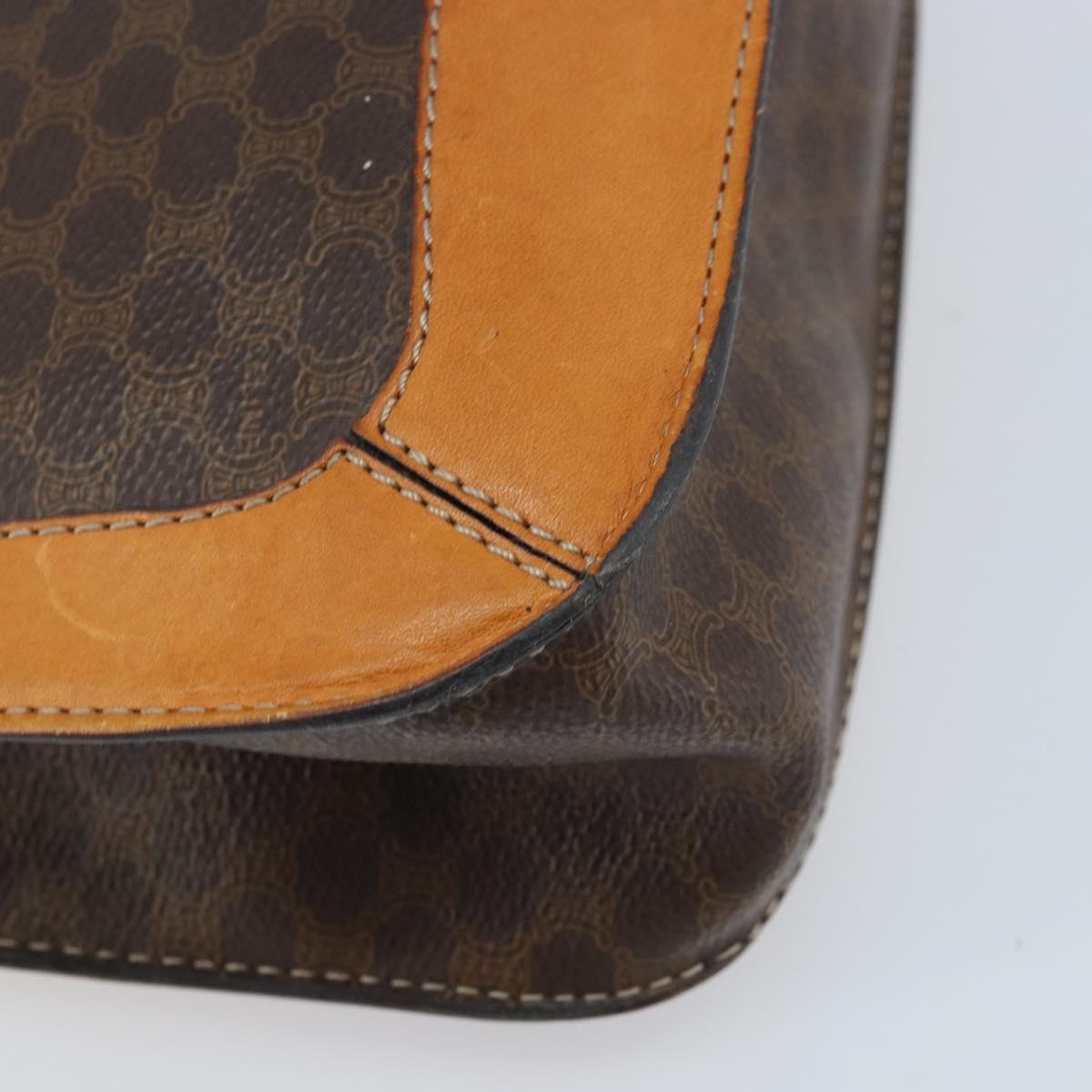 CELINE Macadam Canvas Hand Bag PVC Leather Brown Gold Auth BSZ508