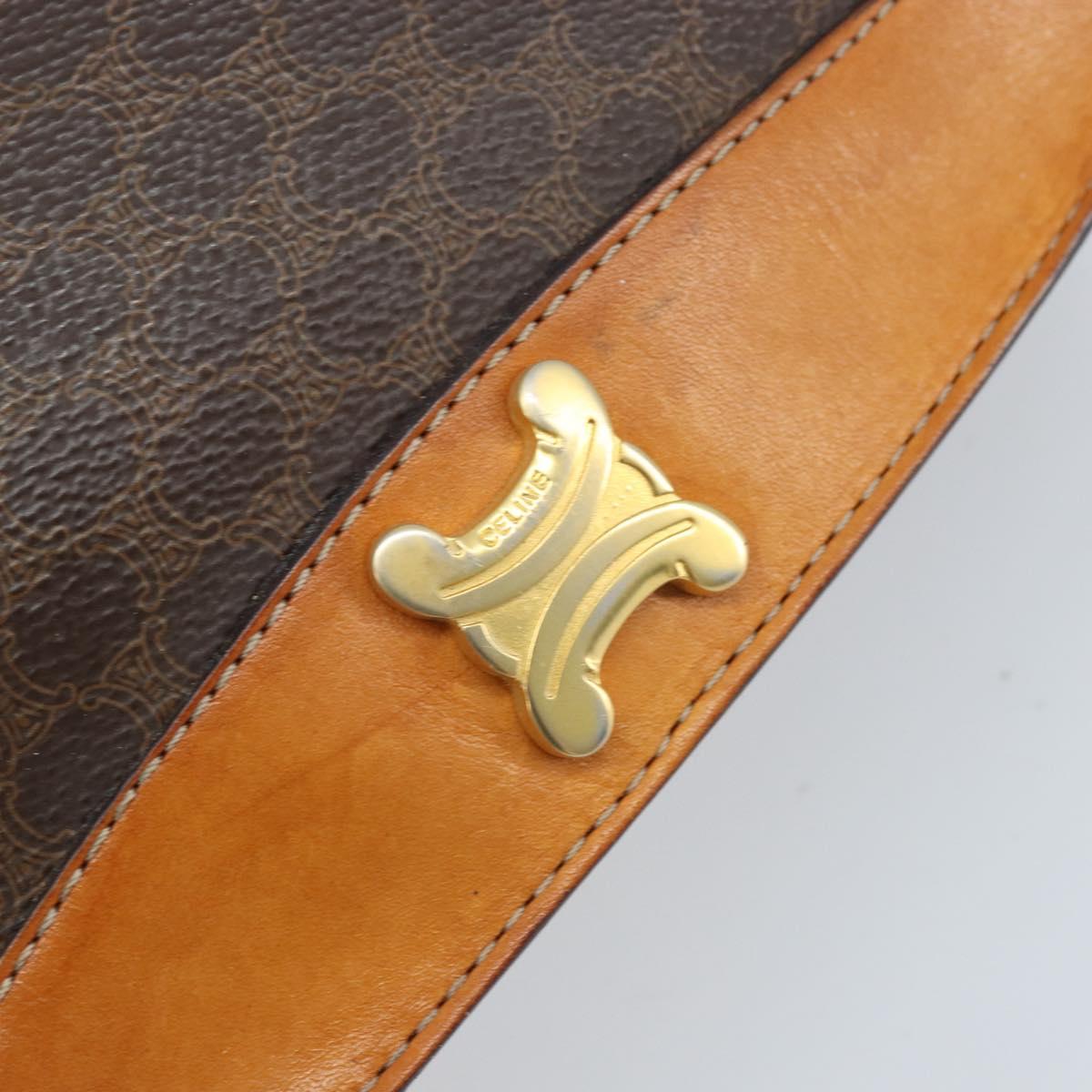CELINE Macadam Canvas Hand Bag PVC Leather Brown Gold Auth BSZ508