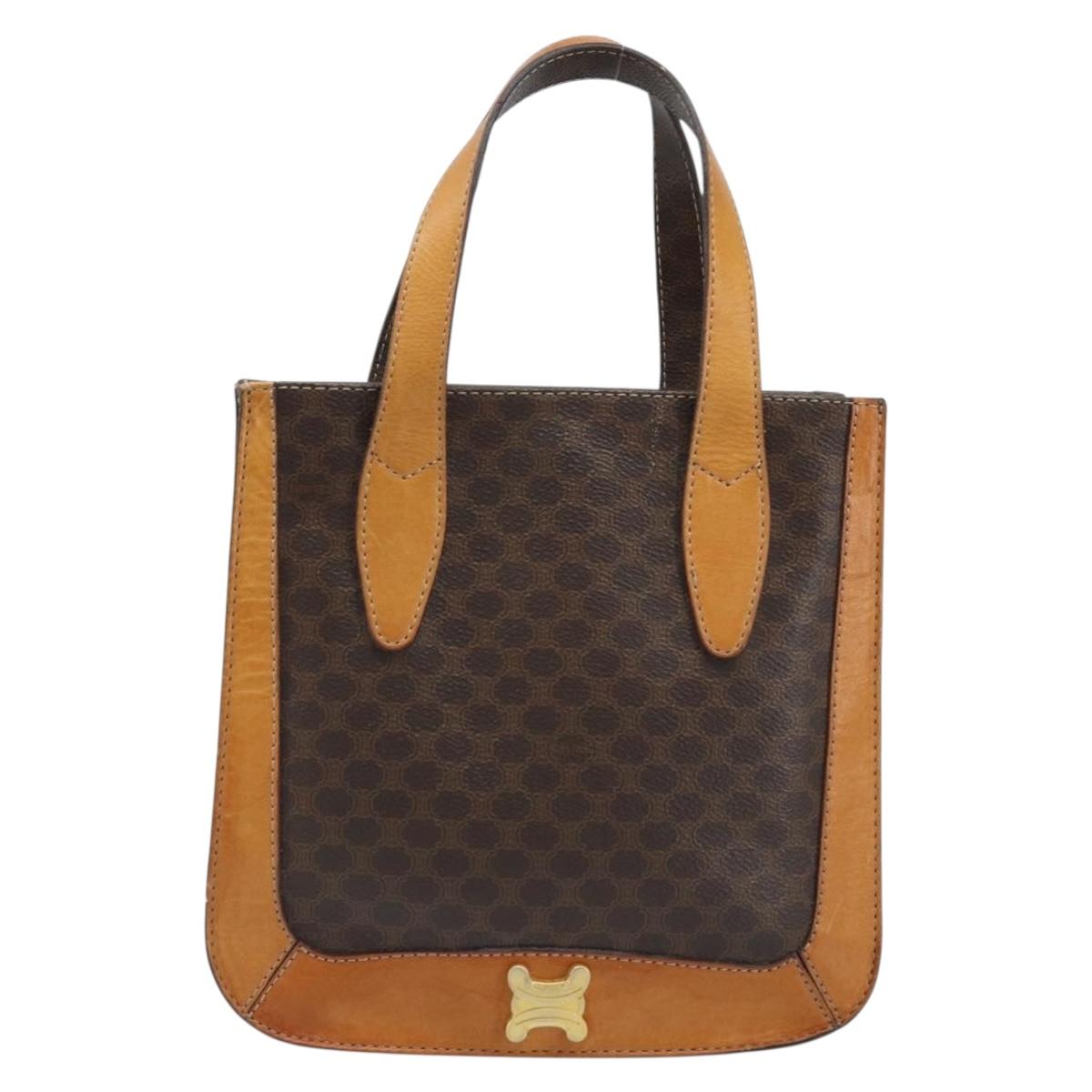 CELINE Macadam Canvas Hand Bag PVC Leather Brown Gold Auth BSZ508