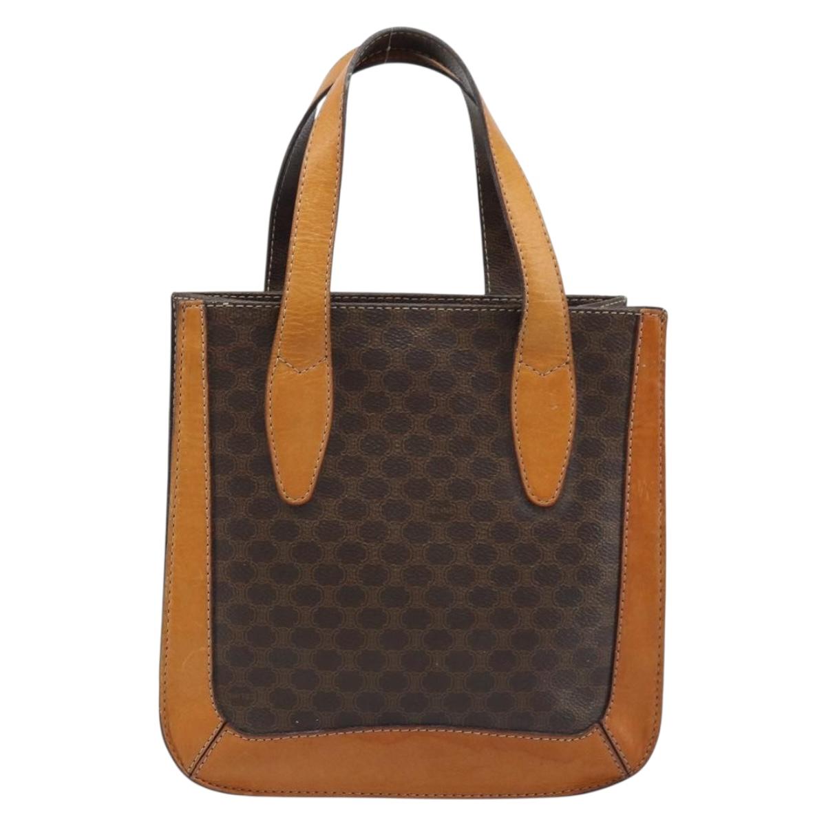 CELINE Macadam Canvas Hand Bag PVC Leather Brown Gold Auth BSZ508